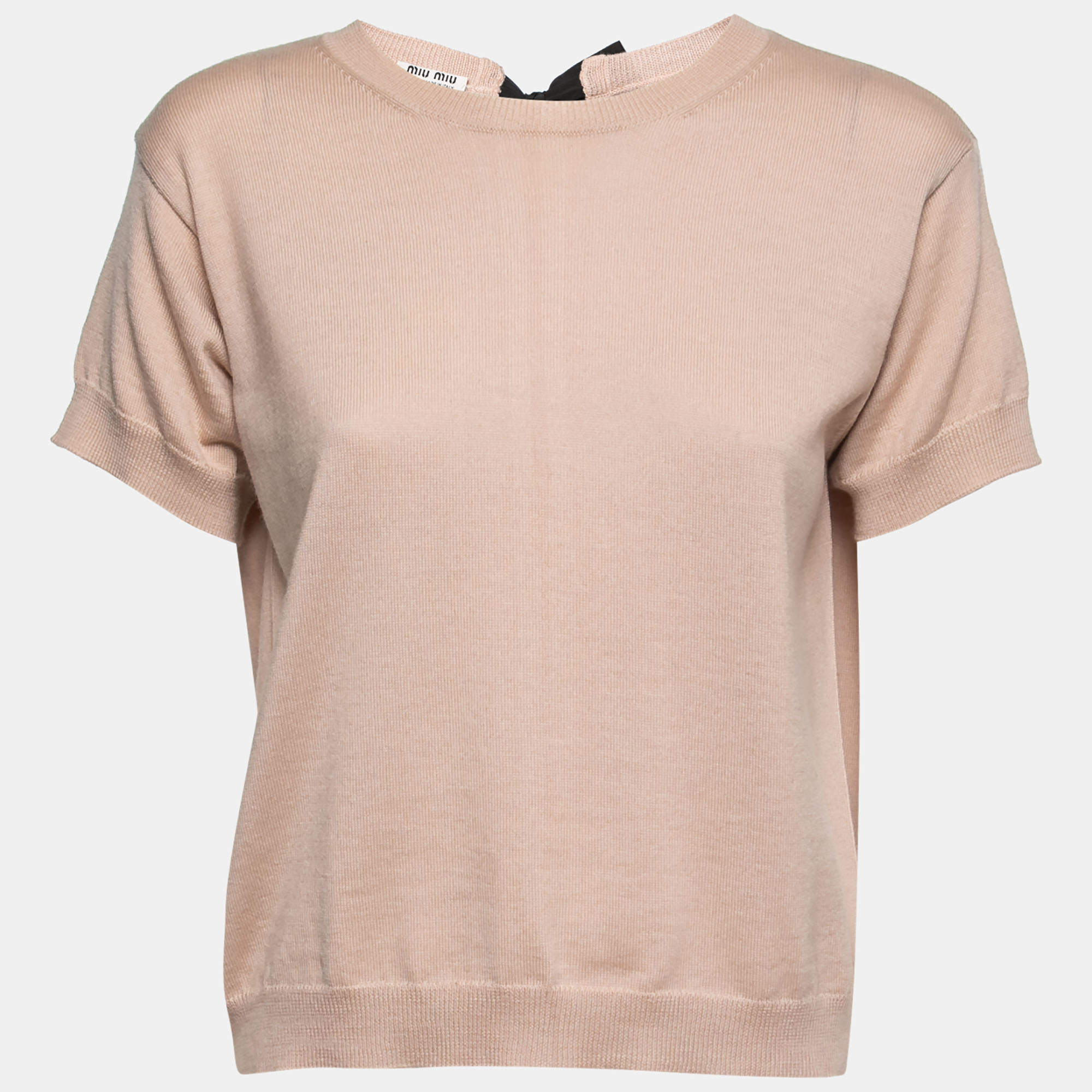 Miu Miu Blush Pink Wool Tie Back Sweater Top S