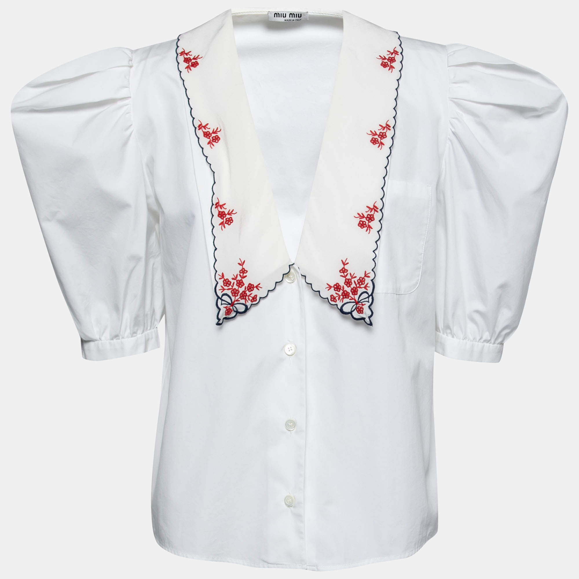 Miu Miu White Cotton Embroidered Oversized Collared Top S