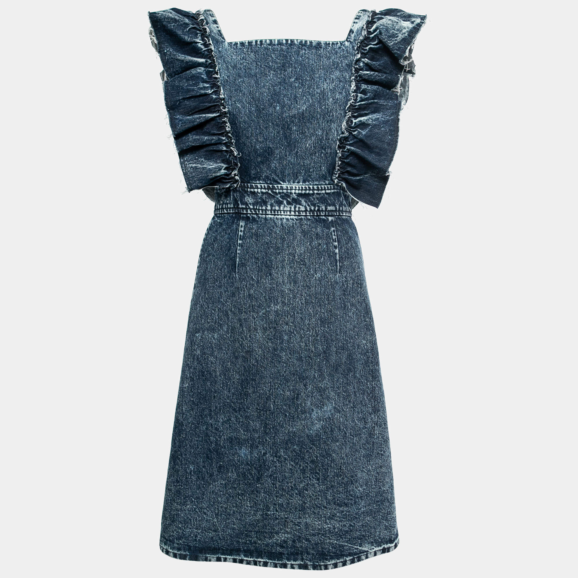 Miu Miu Blue Denim Ruffled Sleeve Midi Dress S