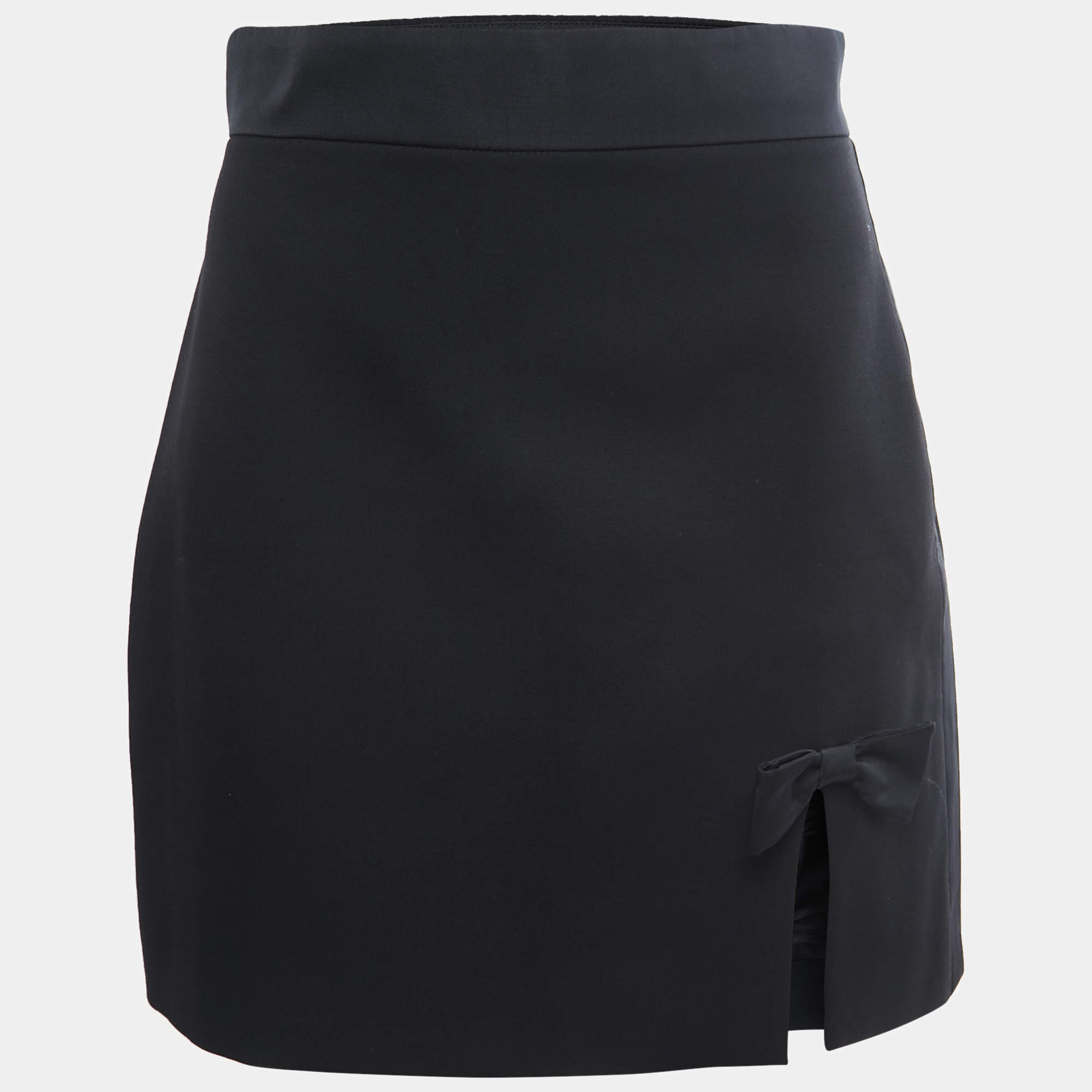 Miu Miu Black Wool Crepe Bow-Detail Mini Skirt M