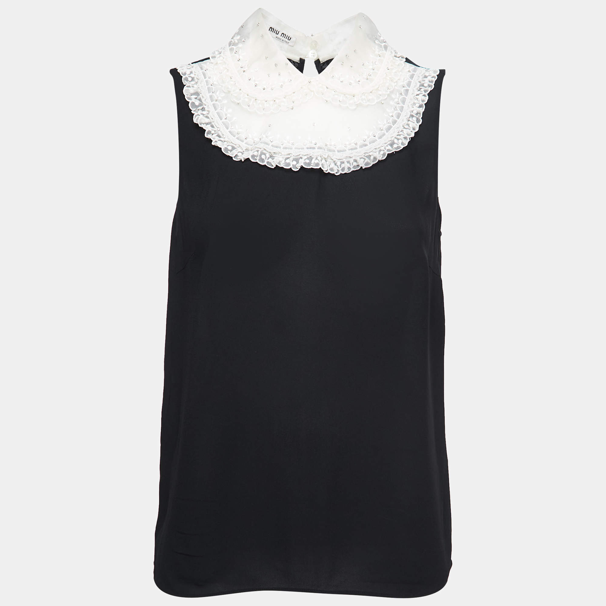 Miu Miu Monochrome Crepe Sleeveless Top XS