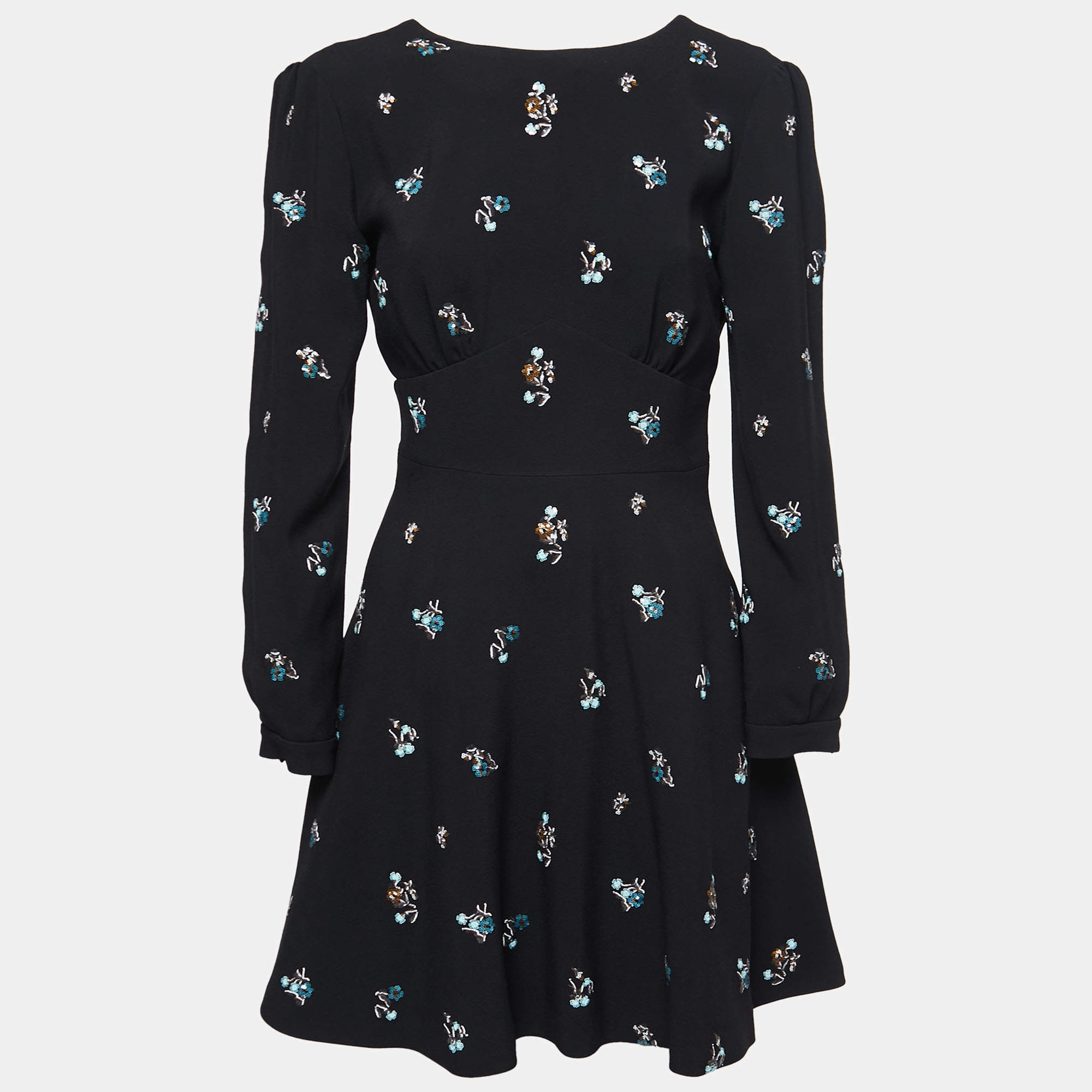 Miu Miu Black Crepe Sequin Embellished Plunge Back Dress S