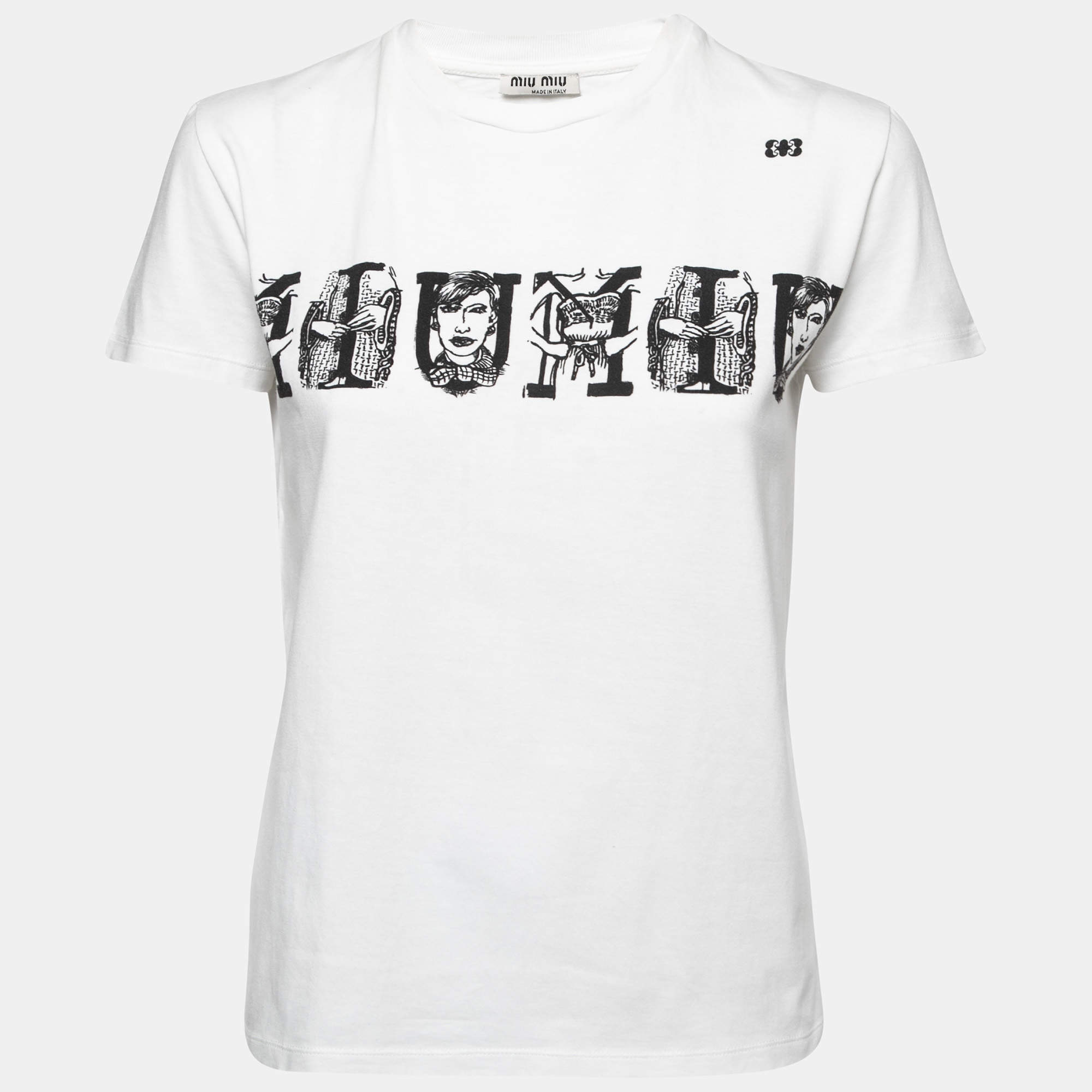 Miu Miu White Cotton Graphic Print T-Shirt M