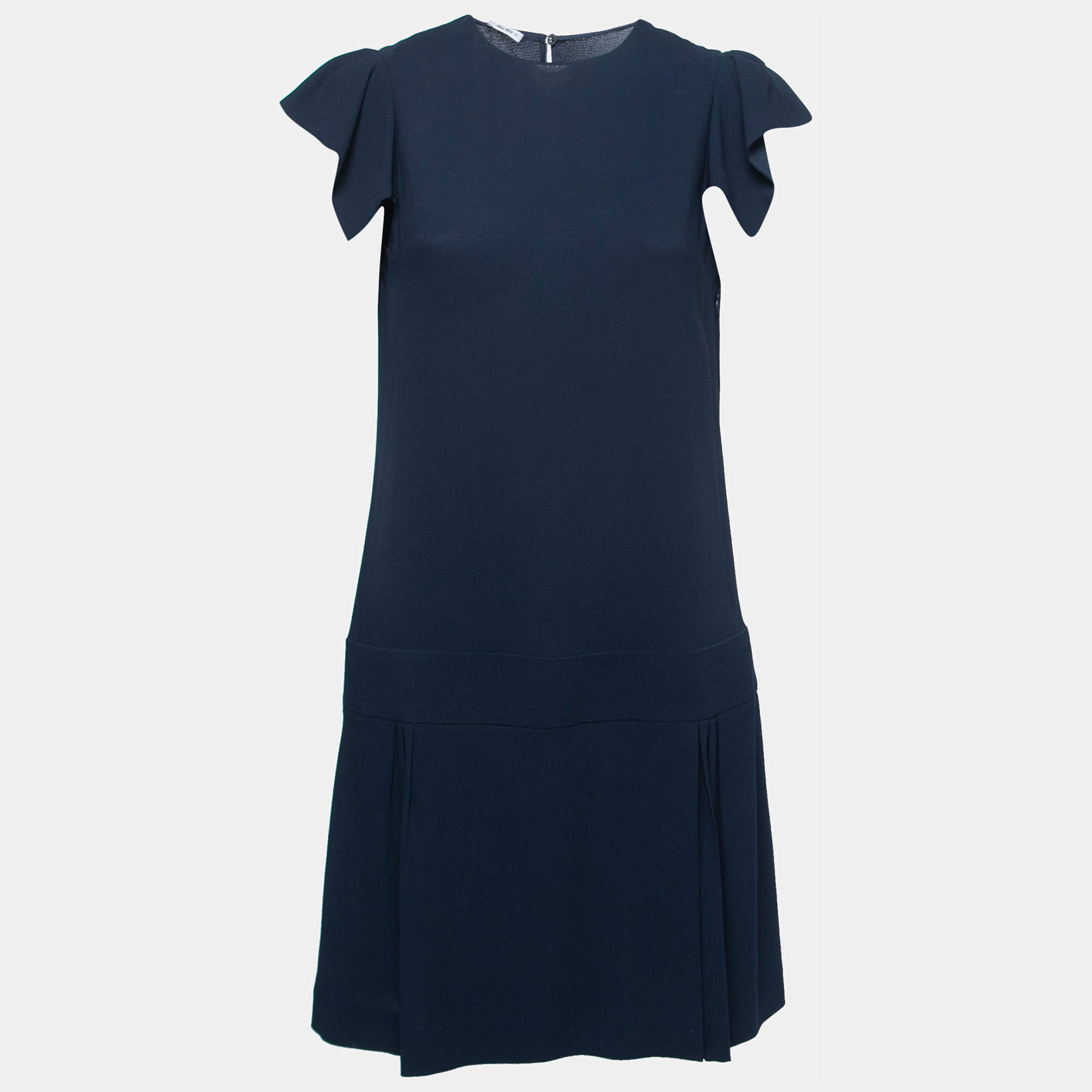 Miu Miu Navy Blue Crepe Ruffle Sleeve Short Dress M