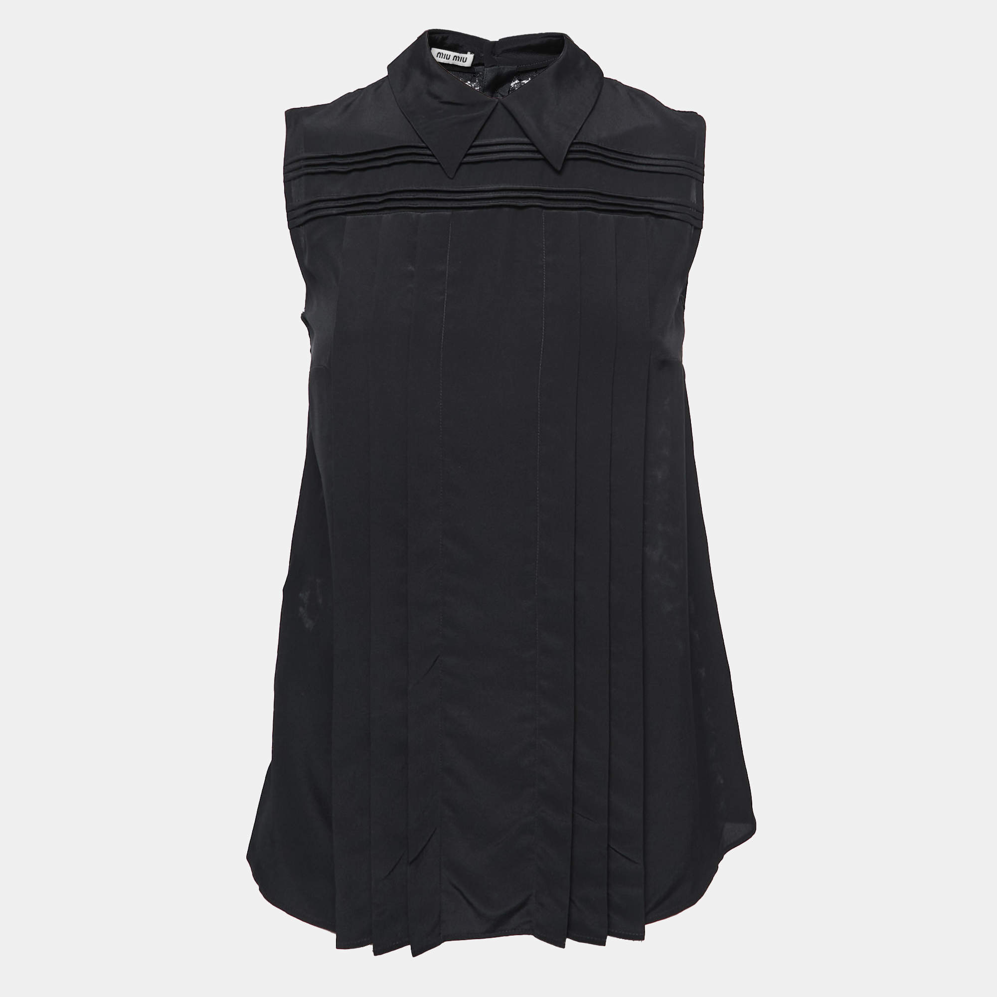 مملوكة مسبقًا Miu Miu Black Silk & Lace Sleeveless Blouse S
