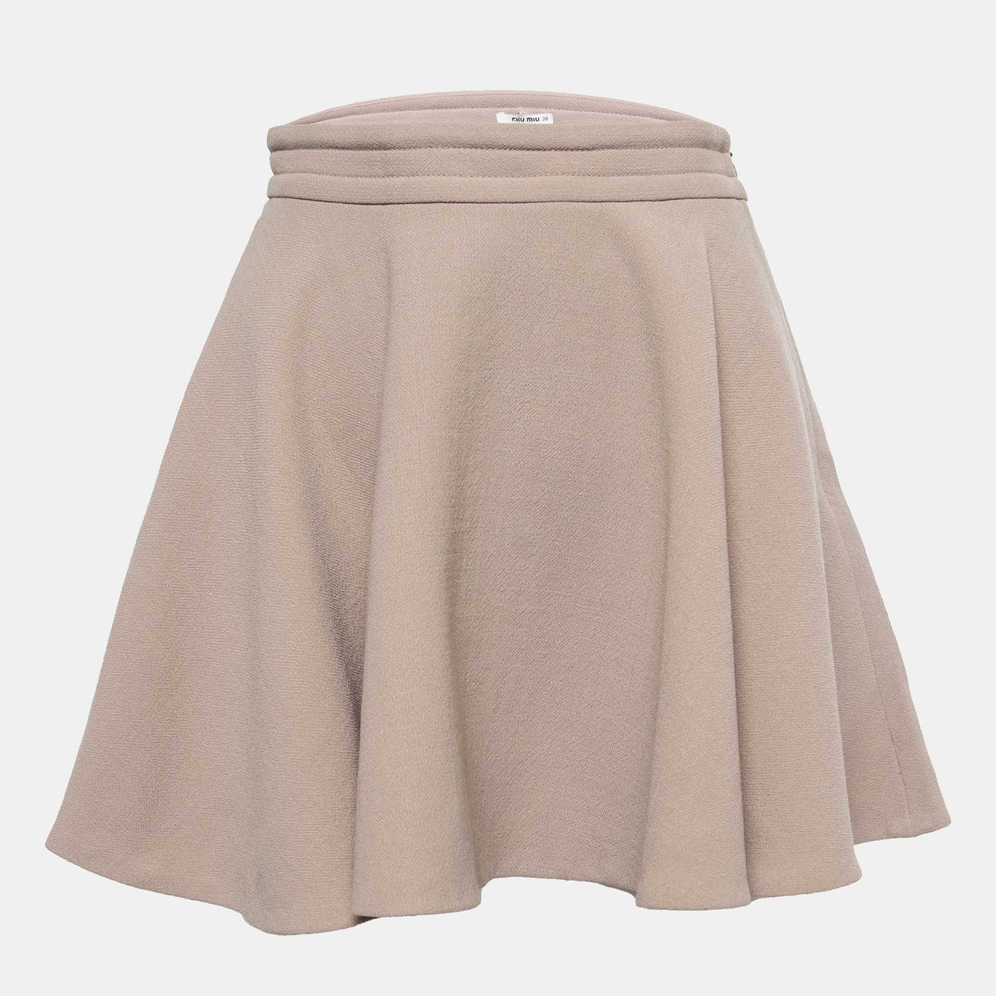 Miu Miu Beige Wool Flared Mini Skirt S