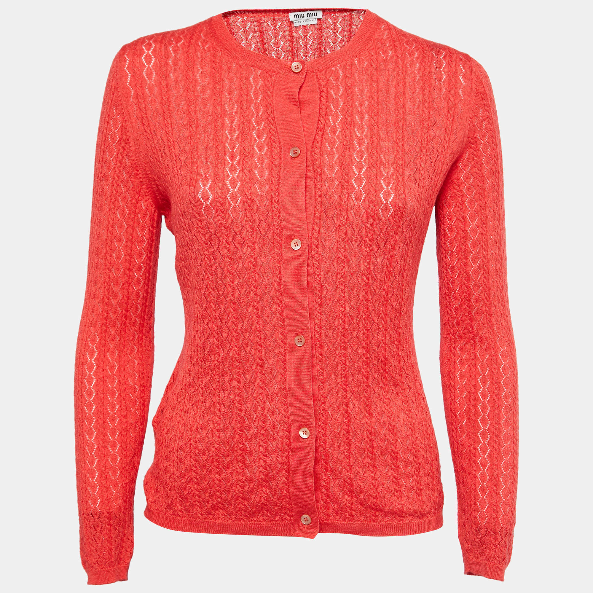 Miu Miu Orange Knit Button Front Cardigan M