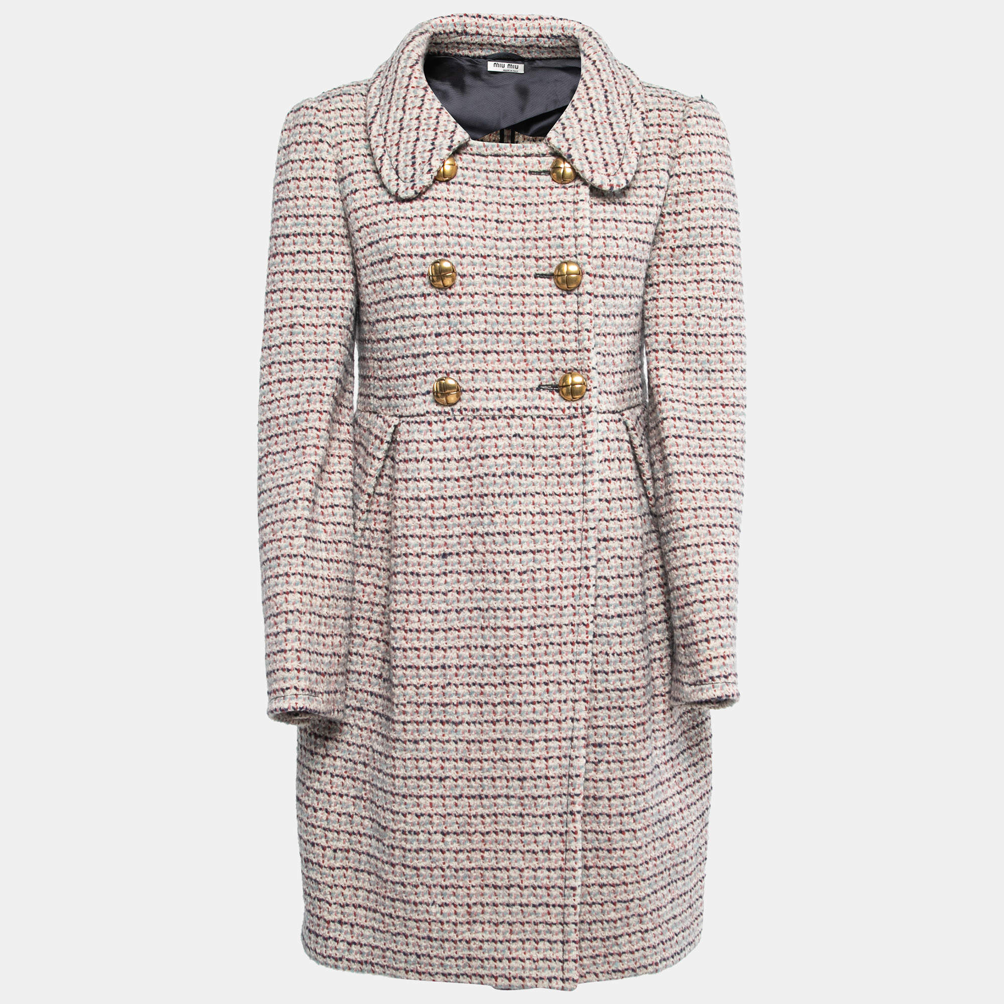 Miu Miu Multicolor Tweed Double Breasted Full Sleeve Flared Short Dress M