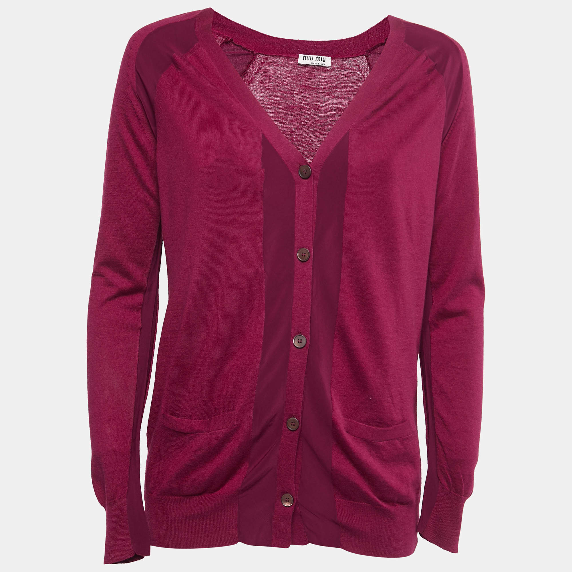 Miu Miu Magenta Pink Cashmere & Silk Knit Button Front Cardigan M