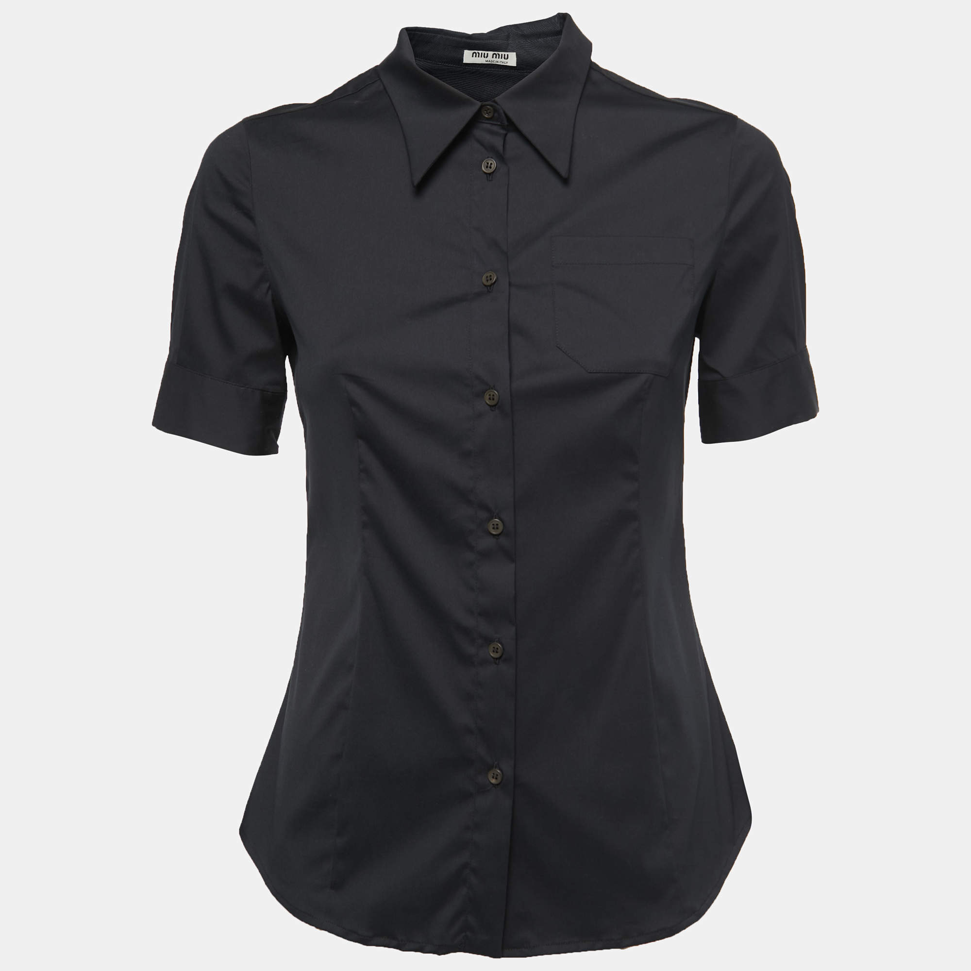 Miu Miu Black Cotton Blend Half Sleeve Button Front Shirt S