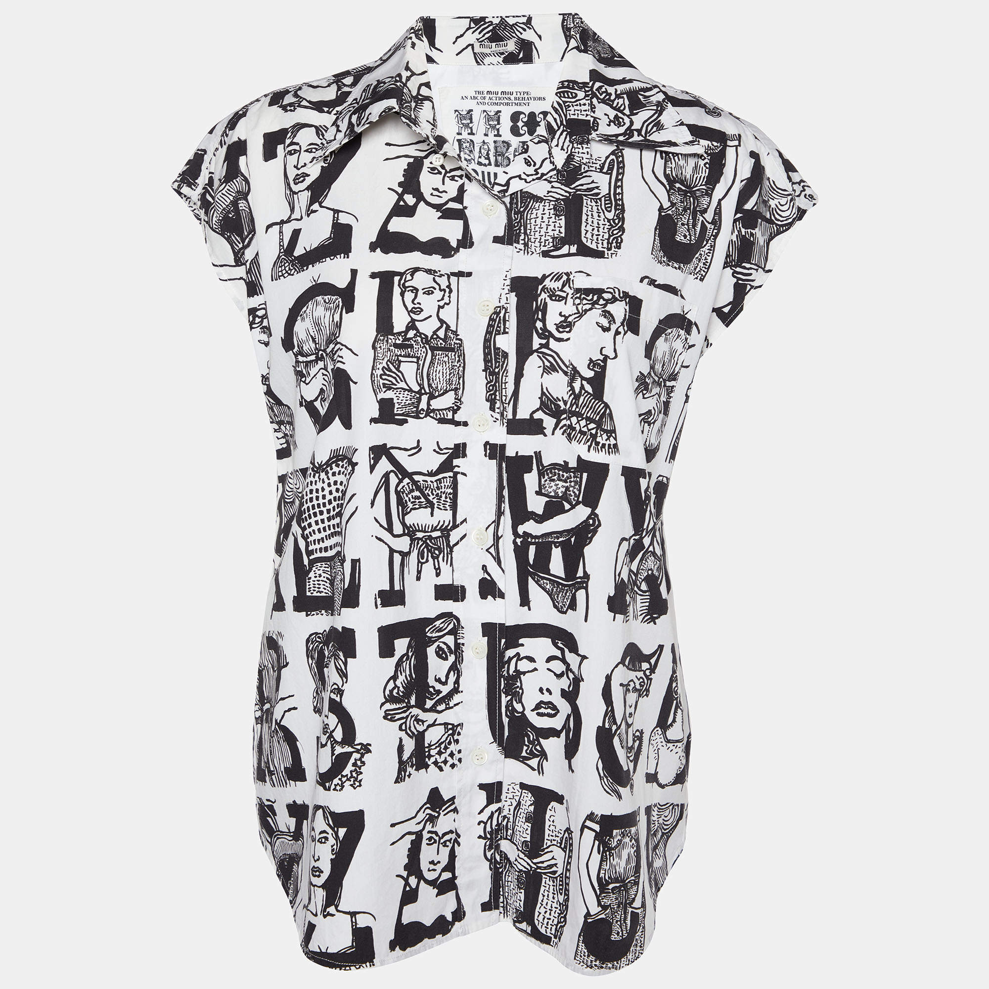 Miu Miu White Printed Cotton Sleeveless Shirt M