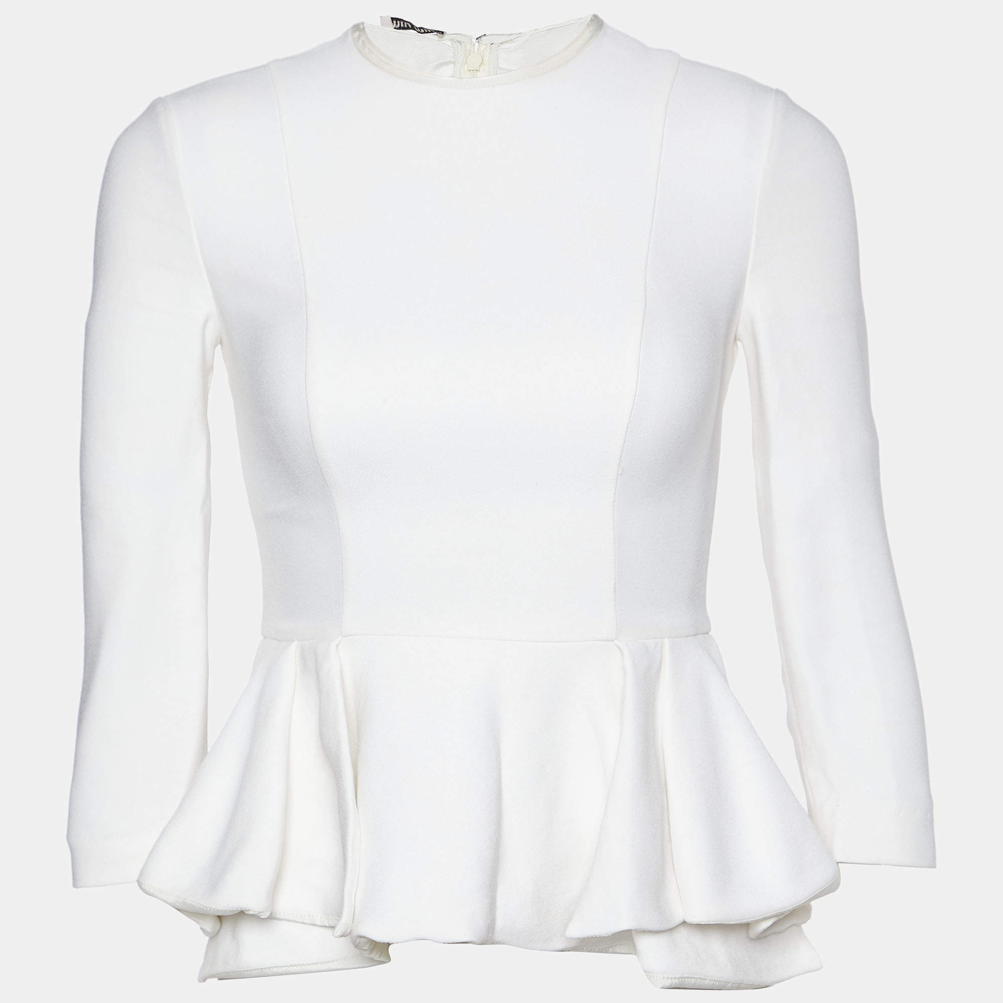 Miu Miu White Crepe Ruffled Hem Top XS
