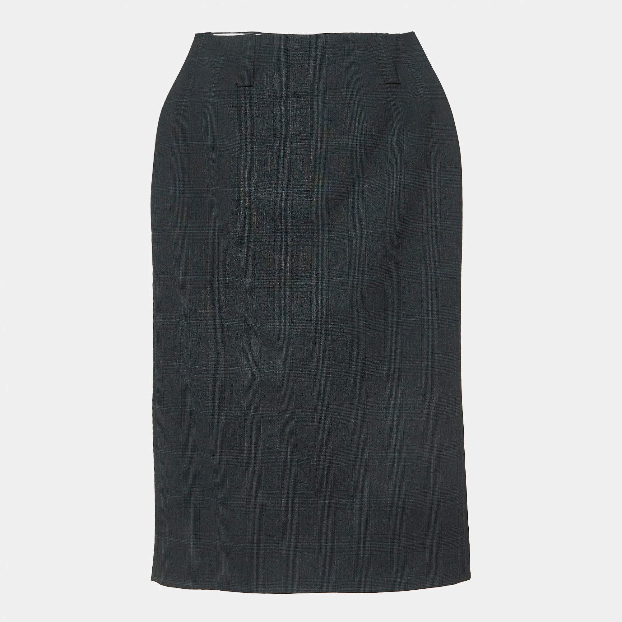 Miu Miu Grey Plaid Check Wool Blend Pencil Skirt XS