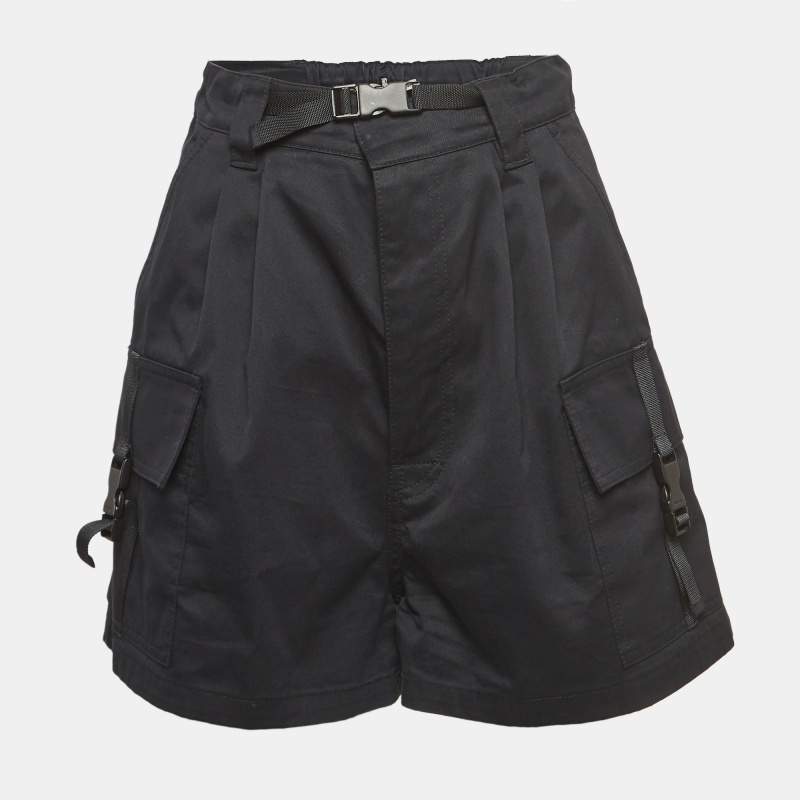 Miu Miu Black Logo Print Black Belted Cargo Shorts S