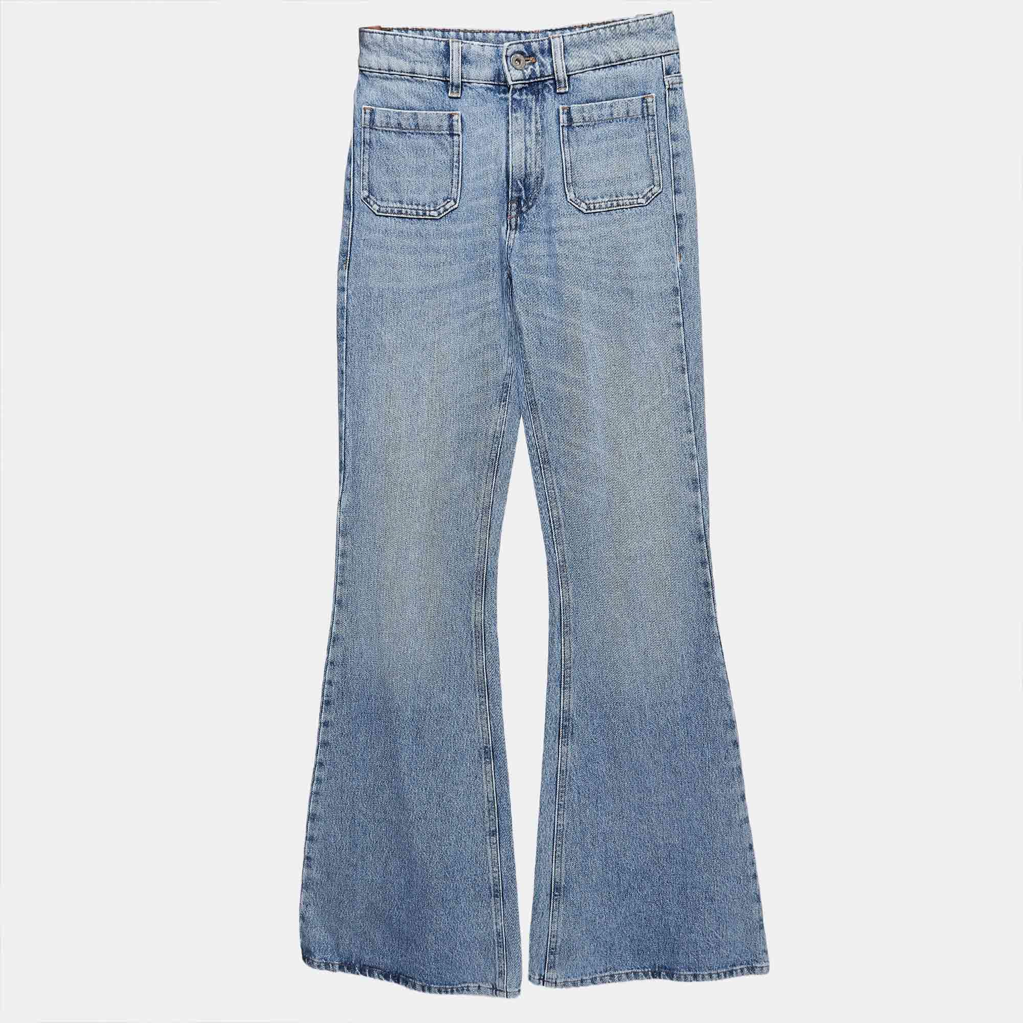Miu Miu Blue Washed Denim Flared Jeans S Waist 24"