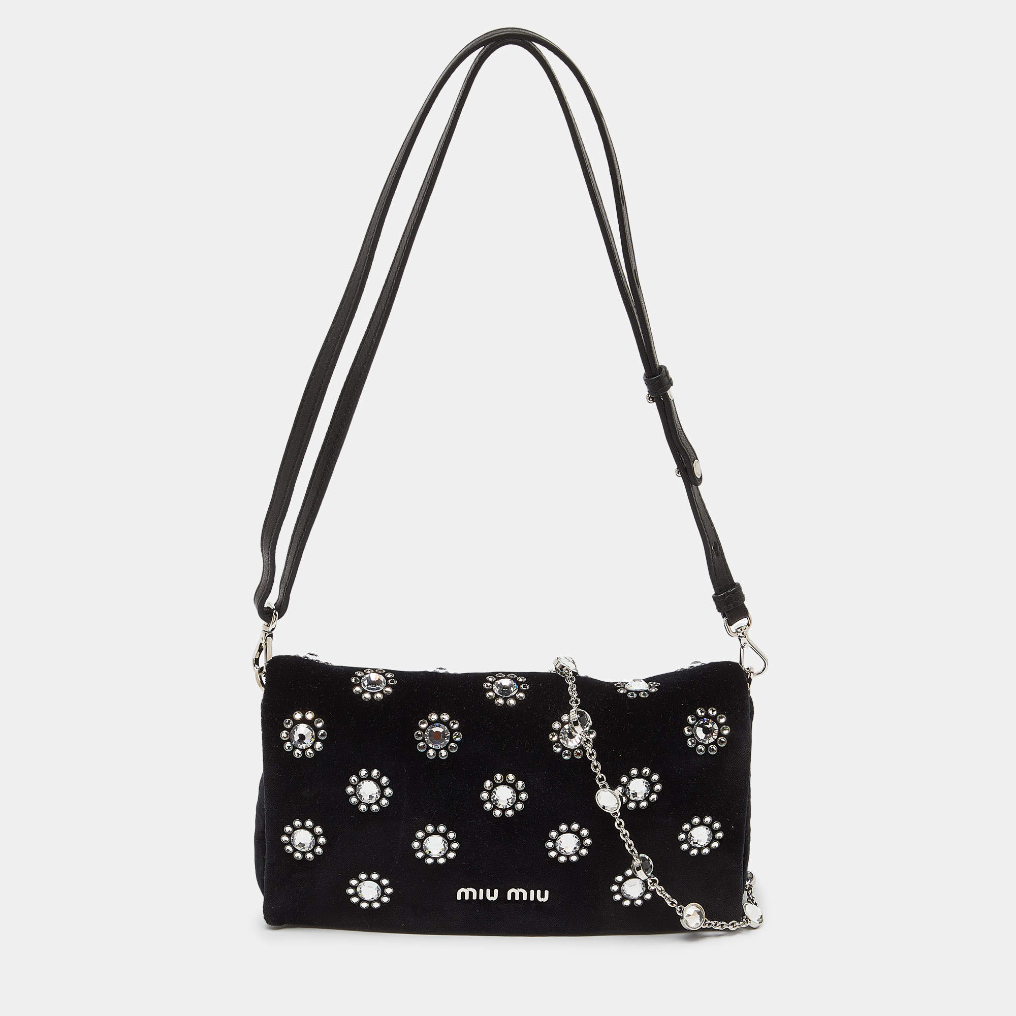Pre Owned Miu Miu Black Velvet Embellished Starlight Shoulder Bag