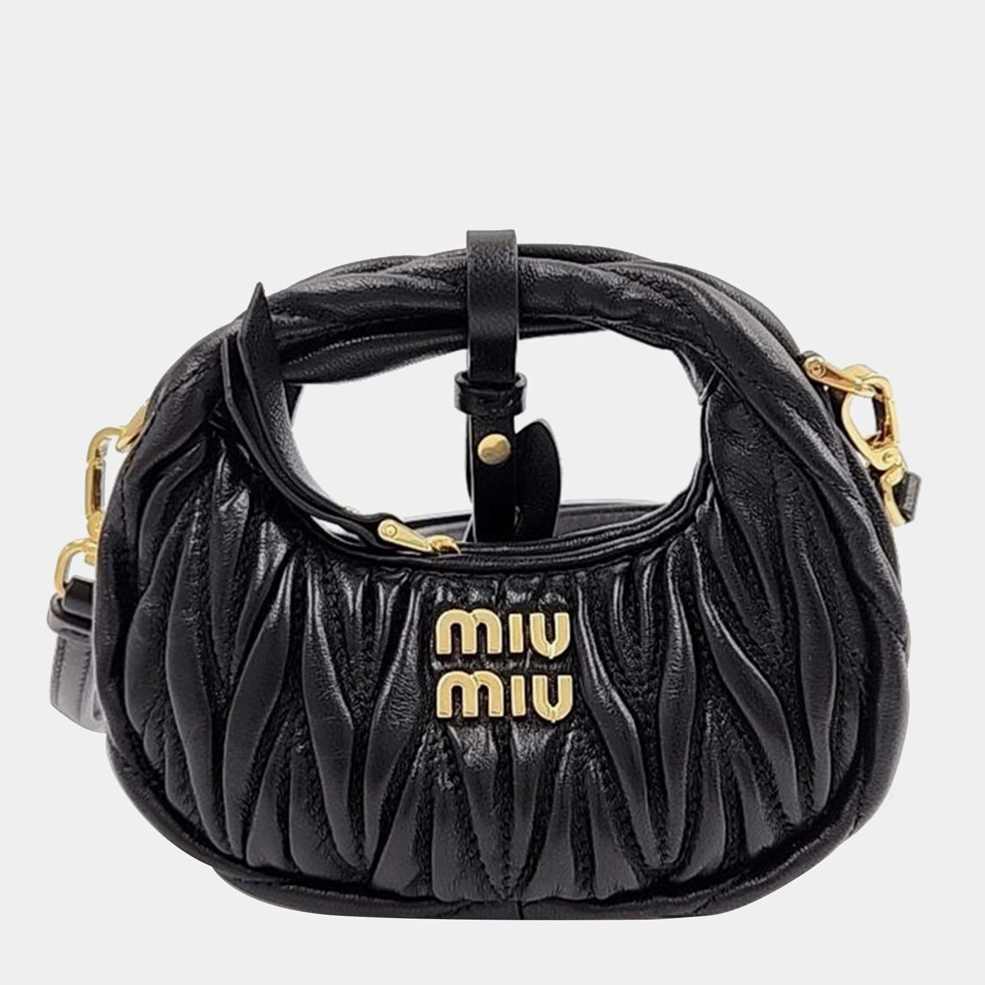 Miu Miu Black Nappa Matelasse Mini Wander Hobo 