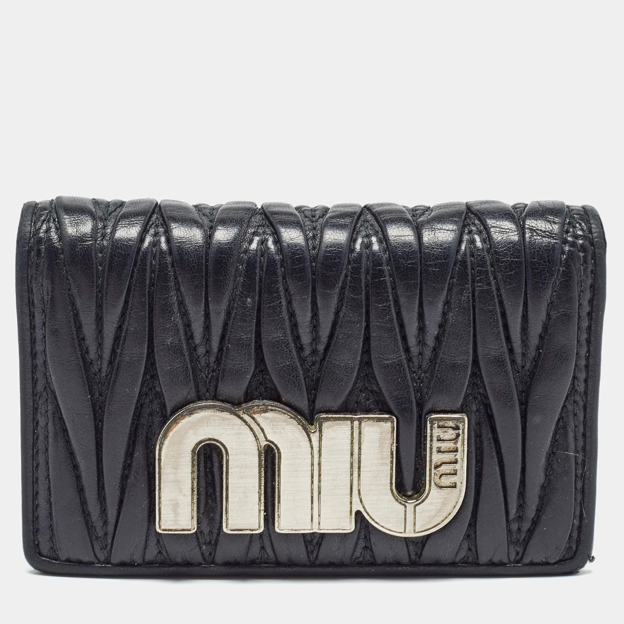 Miu Miu Black Matelasse Leather Business Card Holder