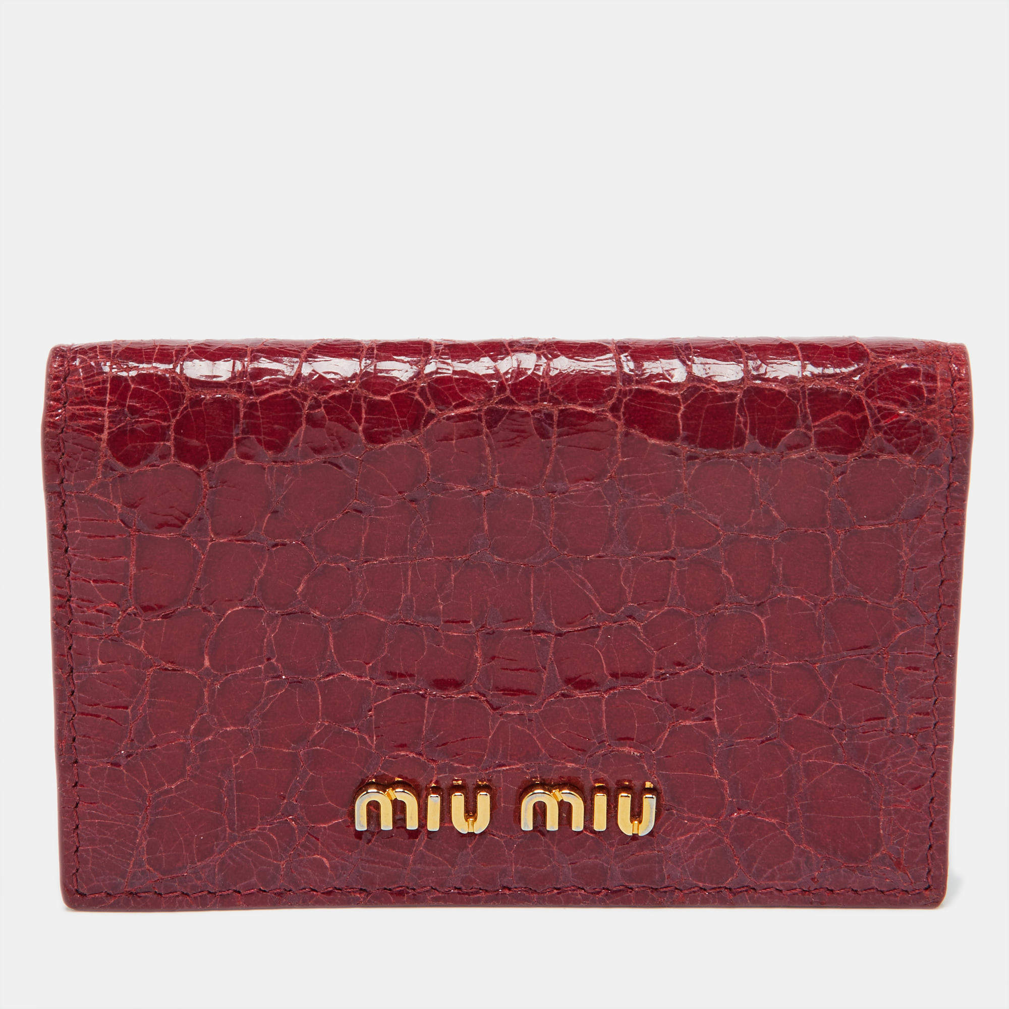 Miu Miu PInk Croc Embossed Leather Flap Card Case