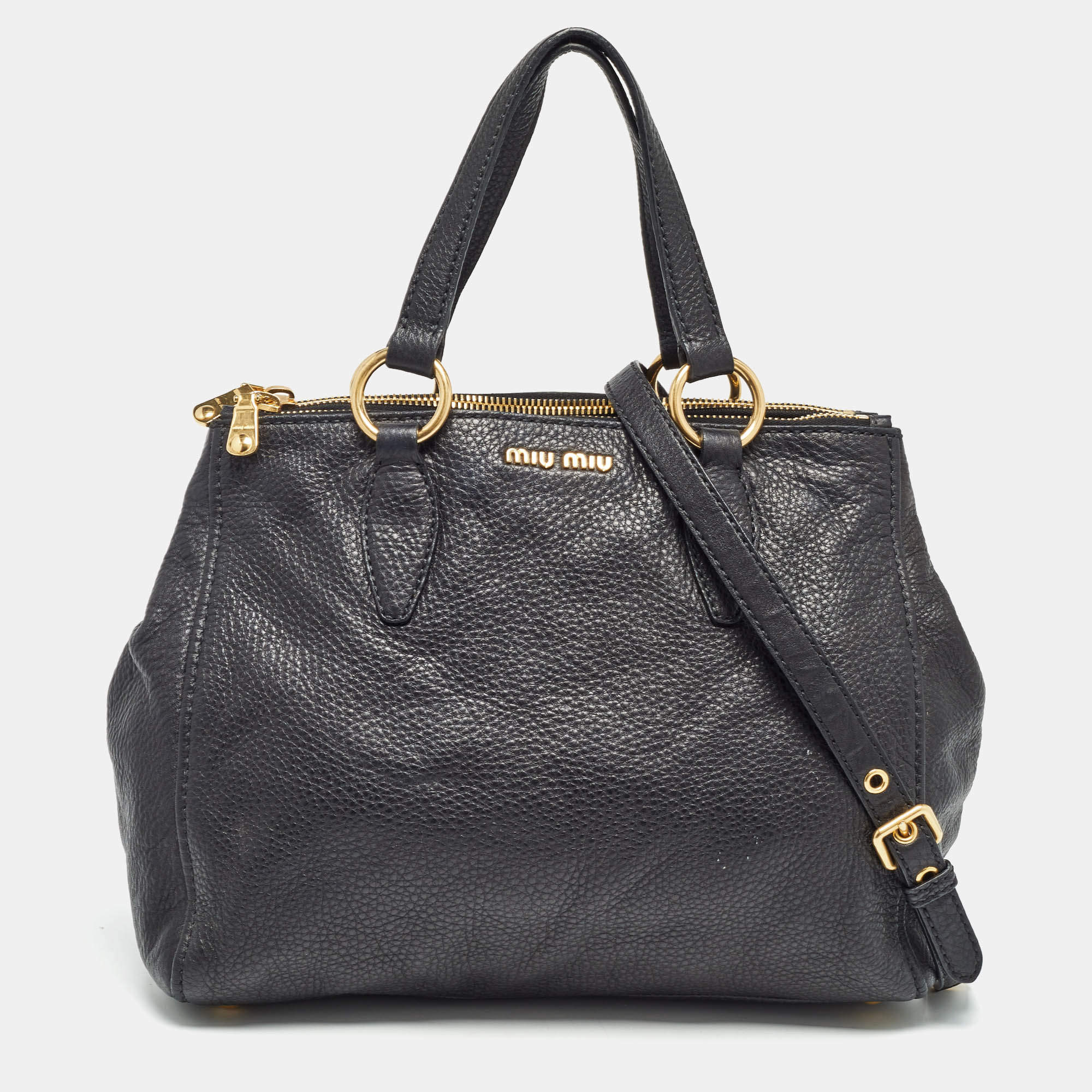 Miu Miu Black Soft Leather Double Zip Tote