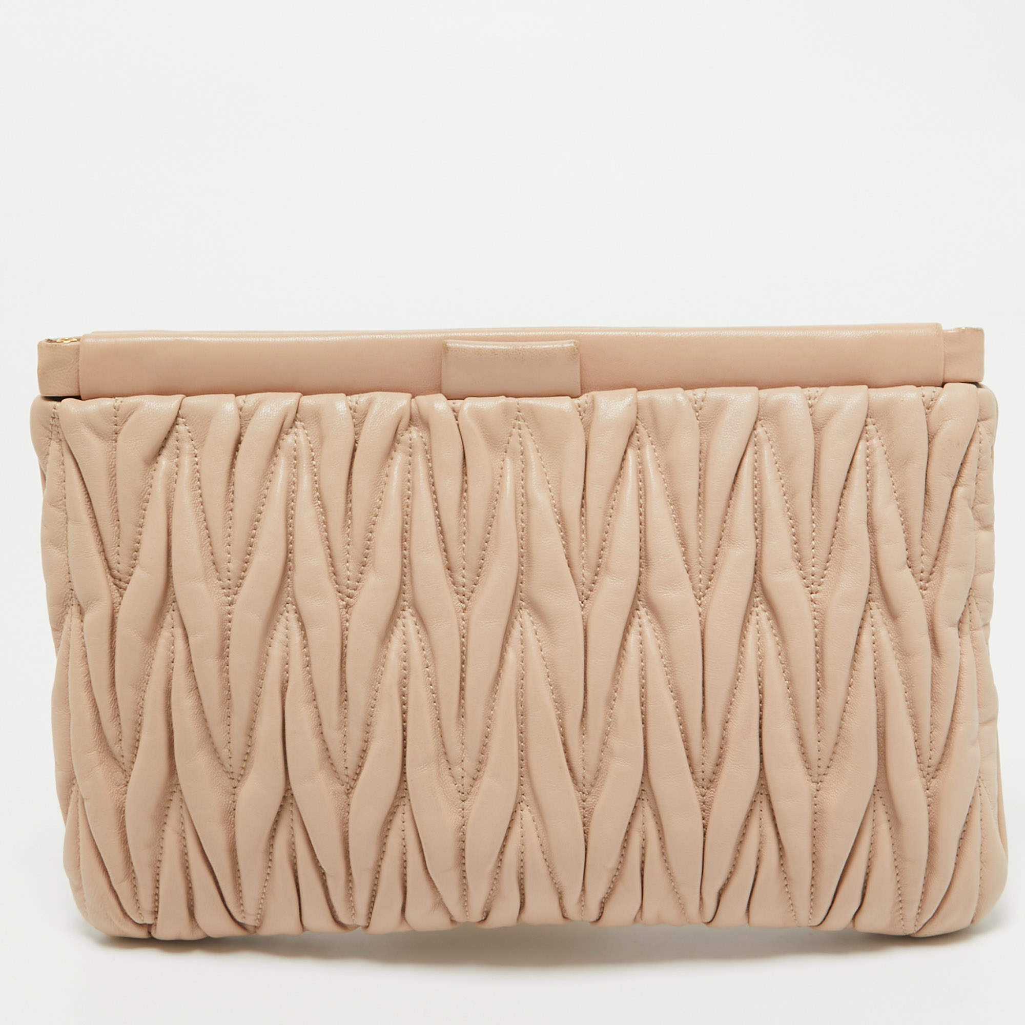Miu Miu Blush Pink Matelassé Leather Frame Clutch