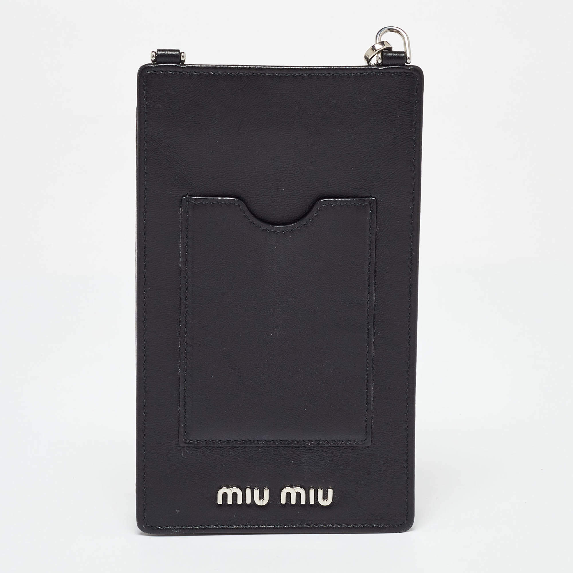 Pre Owned Miu Miu Black Matelasse Leather Phone Holder Crossbody Bag