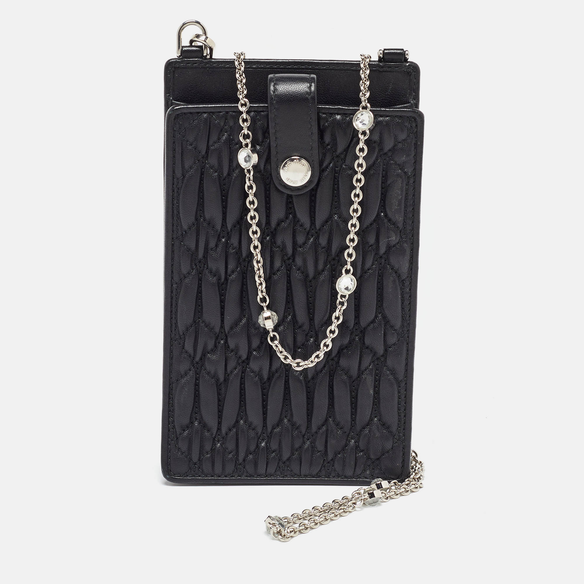 Pre Owned Miu Miu Black Matelasse Leather Phone Holder Crossbody Bag