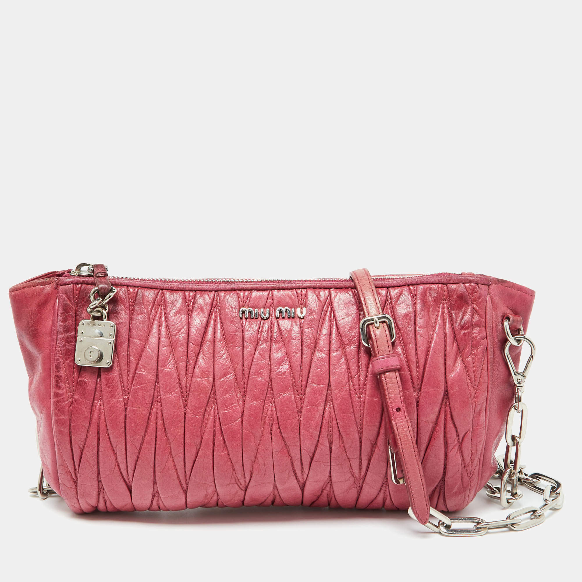 Miu Miu Pink Leather Matalasse Shoulder Bag