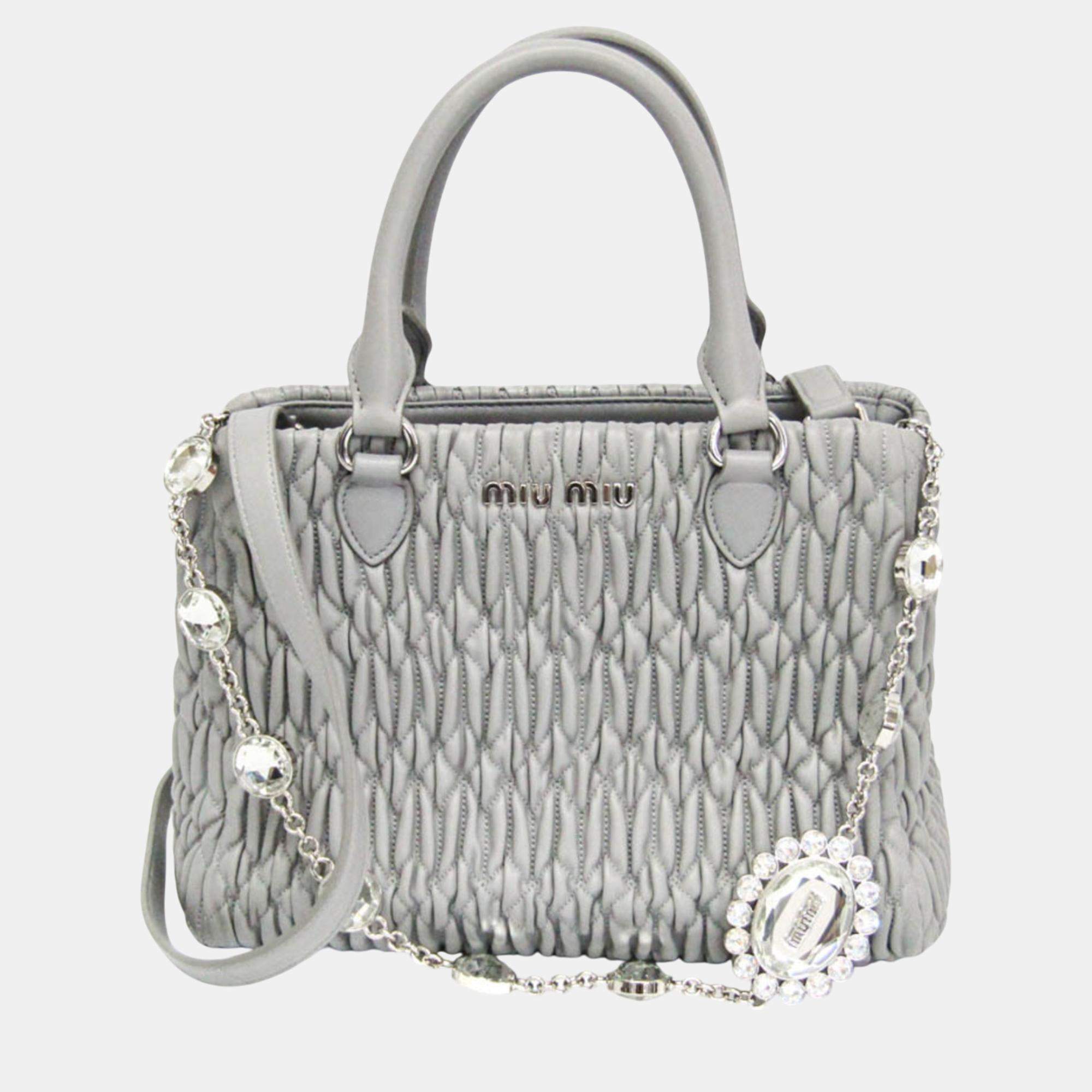 Miu Miu Gray Matelasse Nappa Crystal Leather Handbag