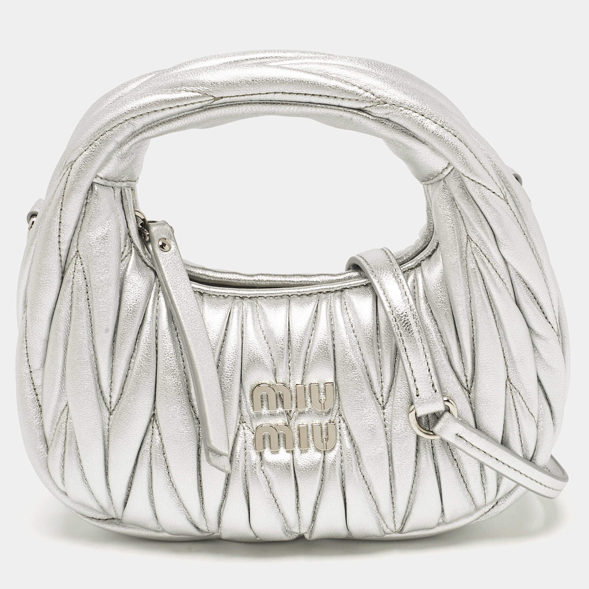 Miu Miu Silver Matelassé Leather Wander Hobo