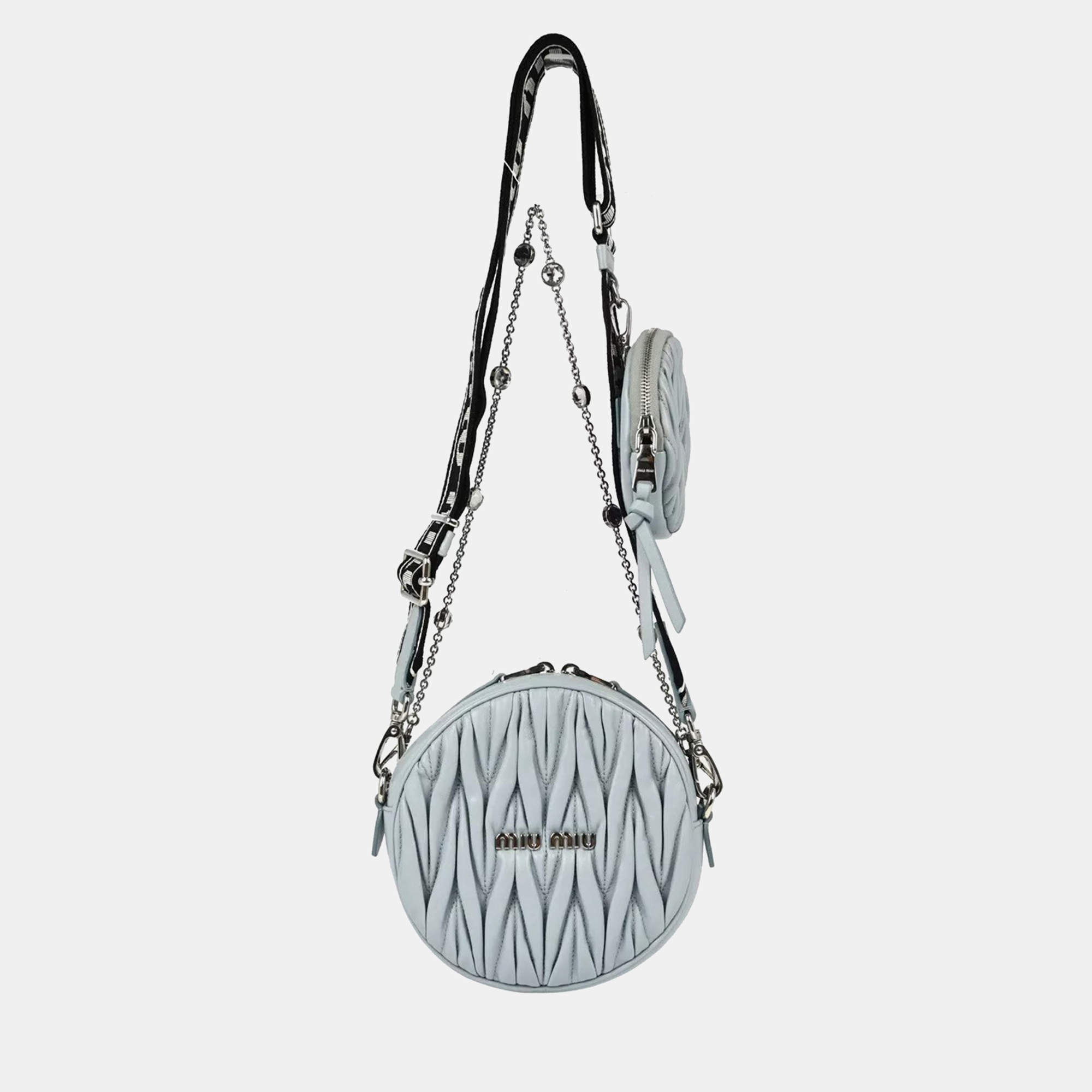 Miu Miu Blue Lambskin Matelasse Shoulder Bag