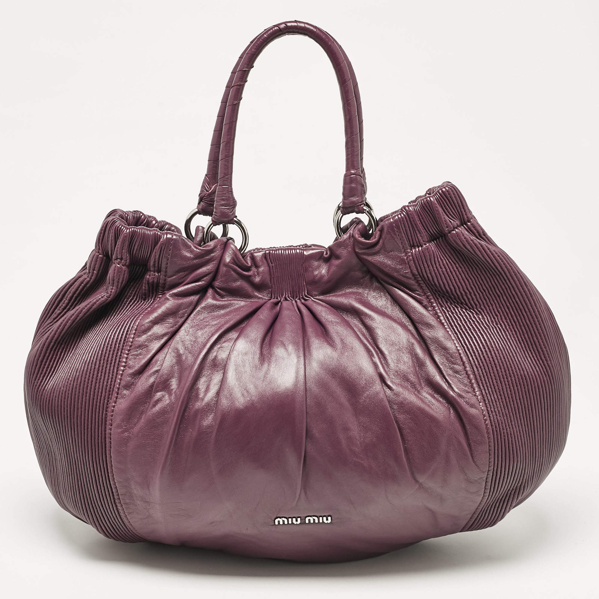 Miu Miu Purple Leather Pleated Hobo
