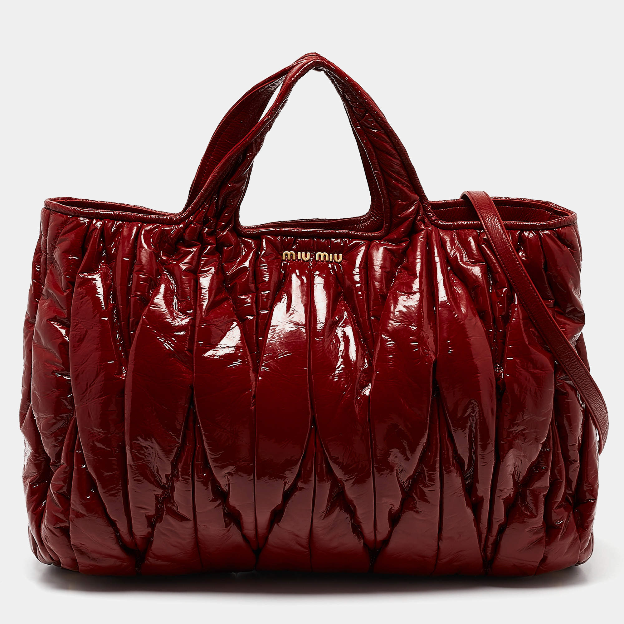 Miu Miu Red Matelasse patent Leather Shopper Tote