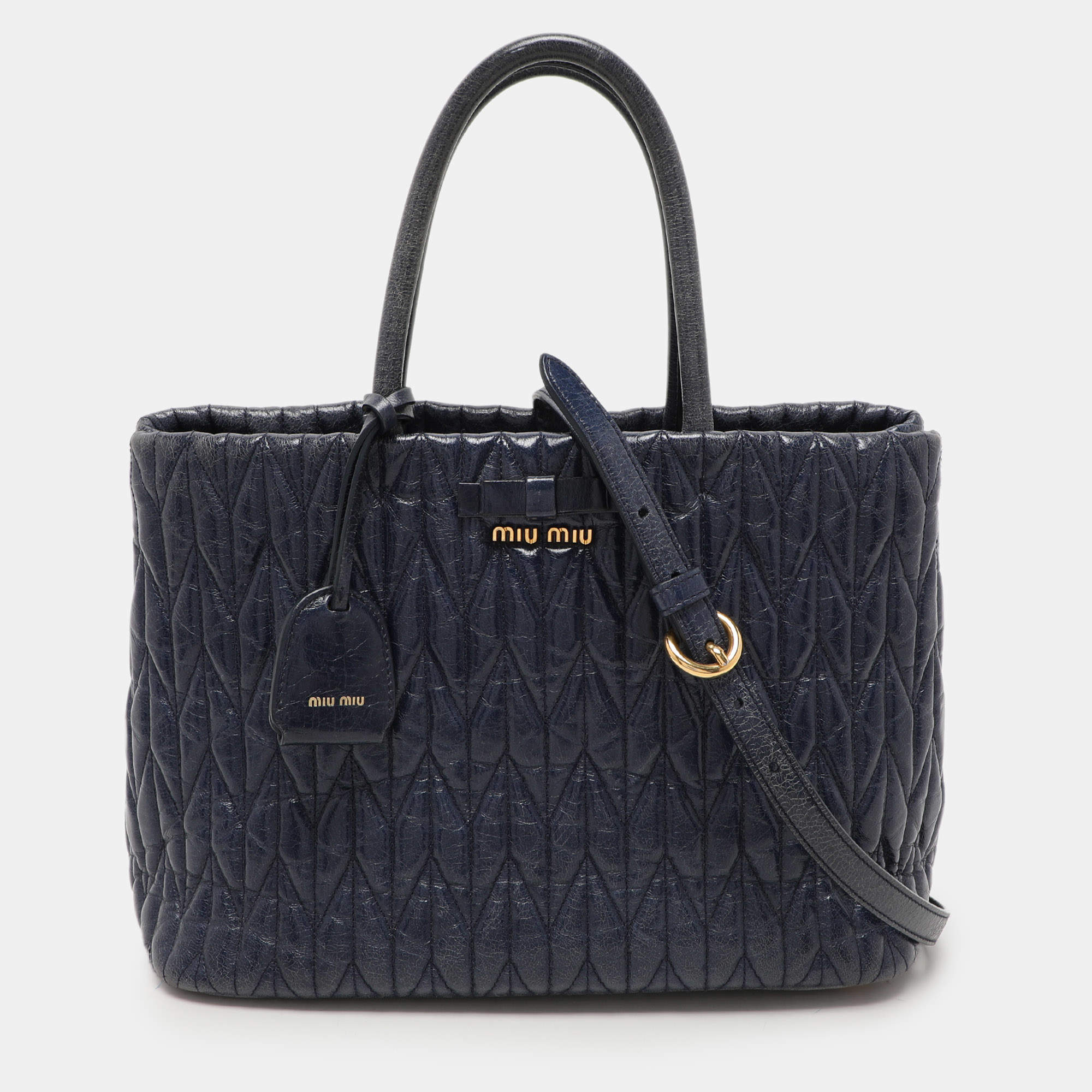 Miu Miu Blue Matelasse Leather Tote