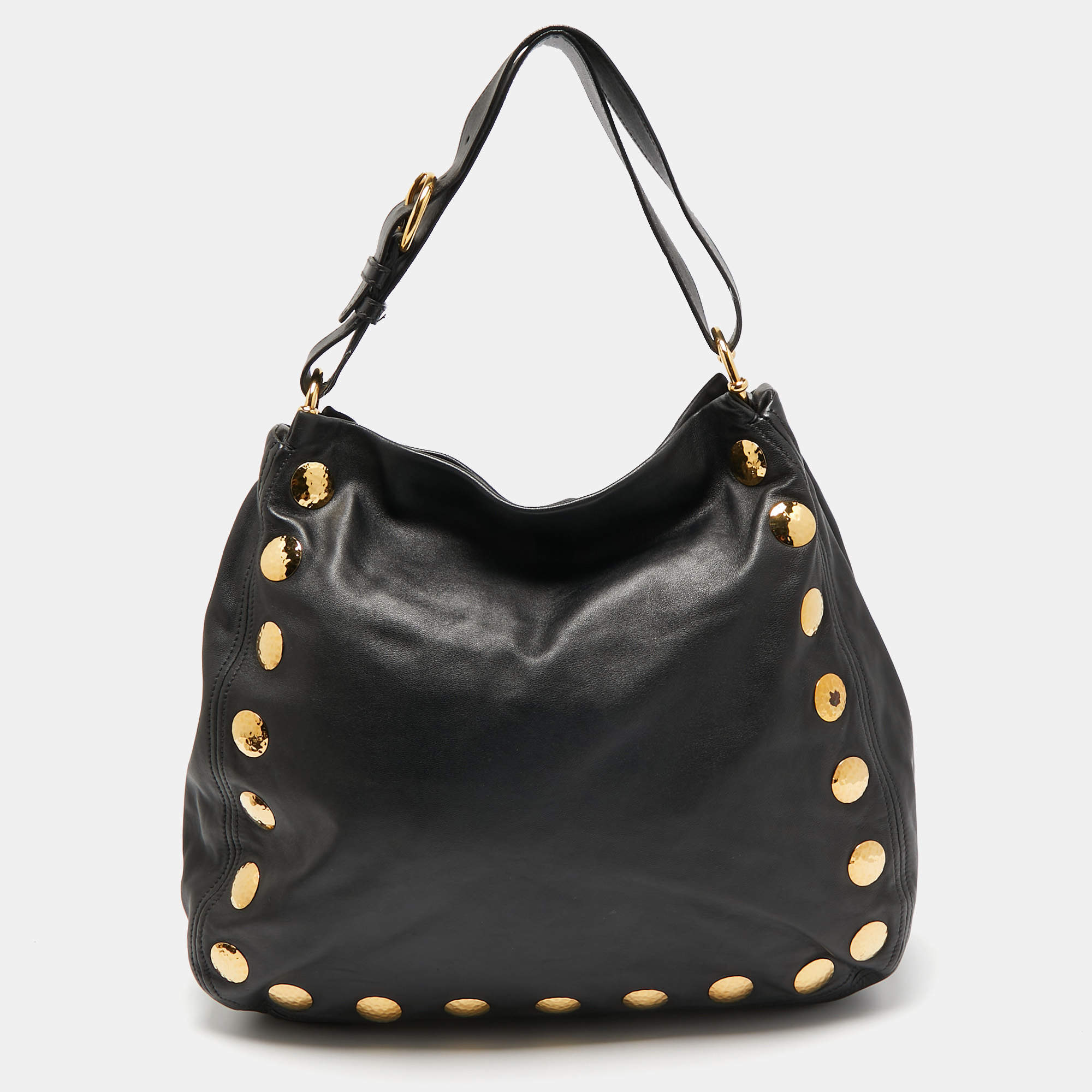 Miu Miu Black Leather Studded Hobo