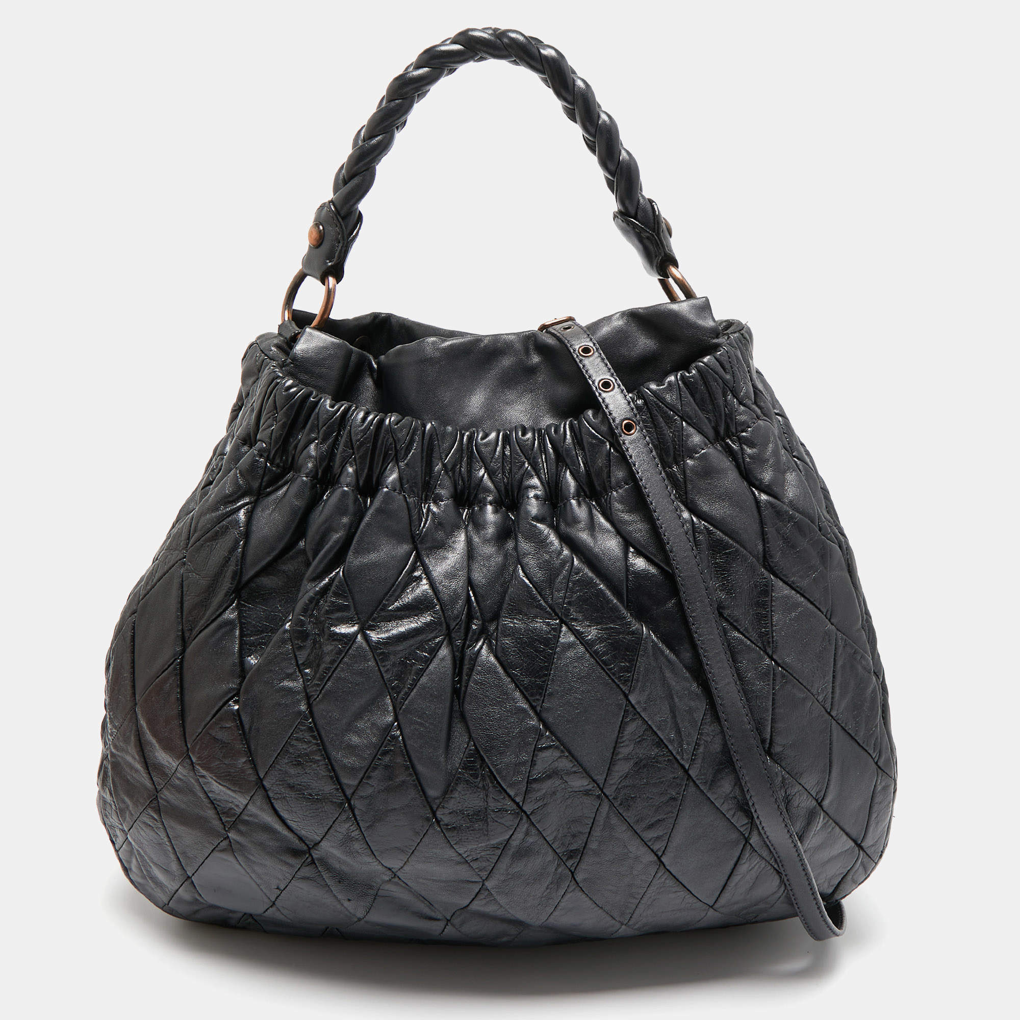 Miu Miu Black Leather Patchwork Harlequin Hobo