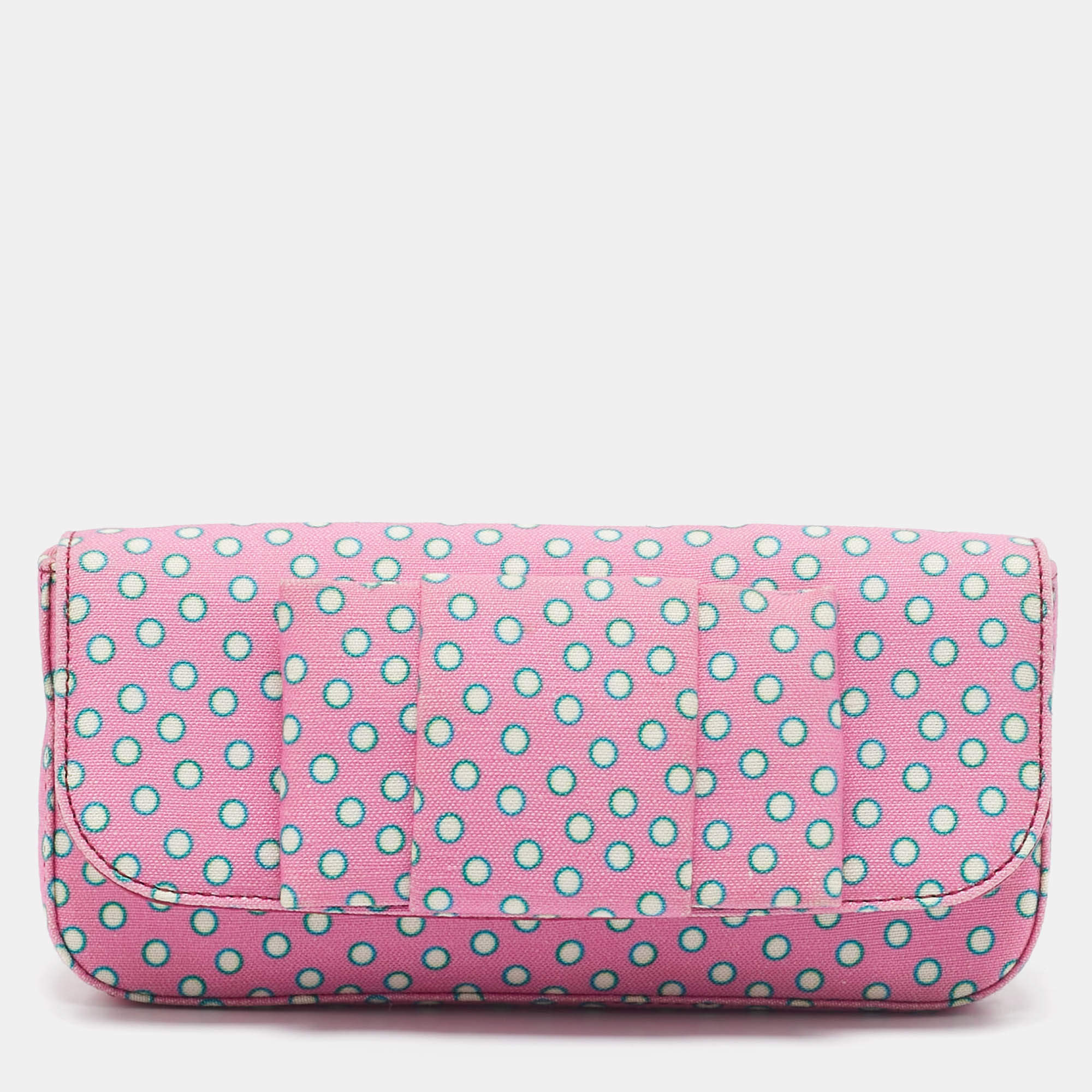 Miu Miu Pink Polka Fabric Bow Clutch