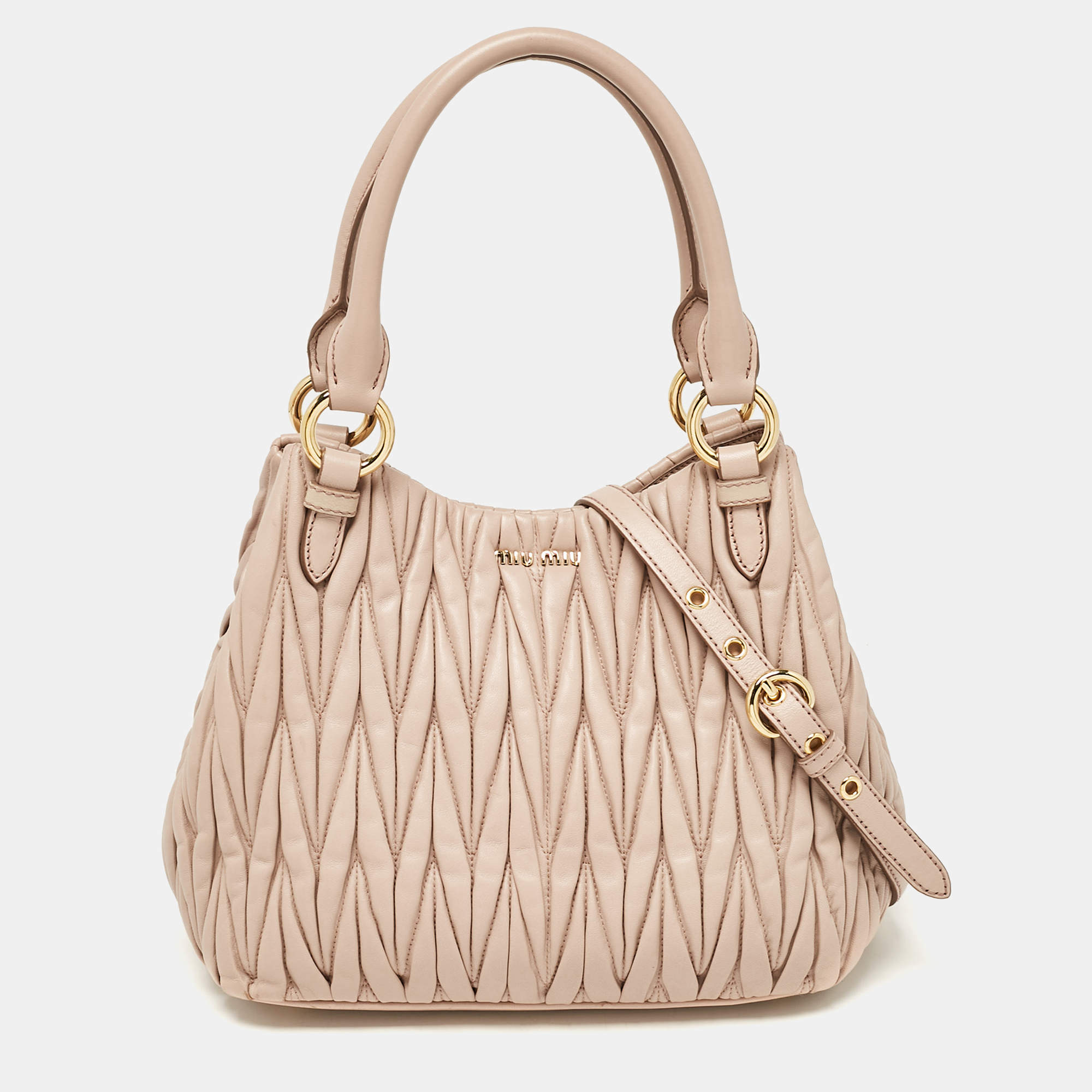 Miu Miu Beige Matelasse Leather Shoulder Bag