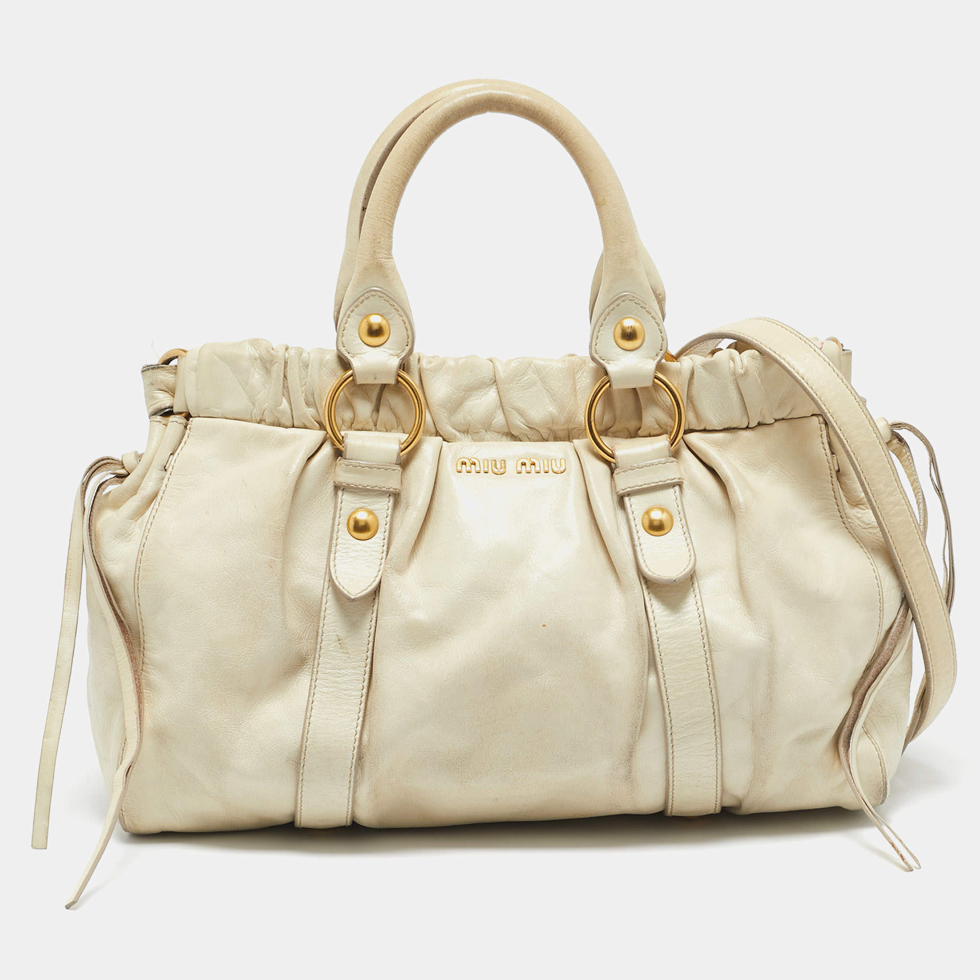 Miu Miu Cream Leather Gaufre Tote