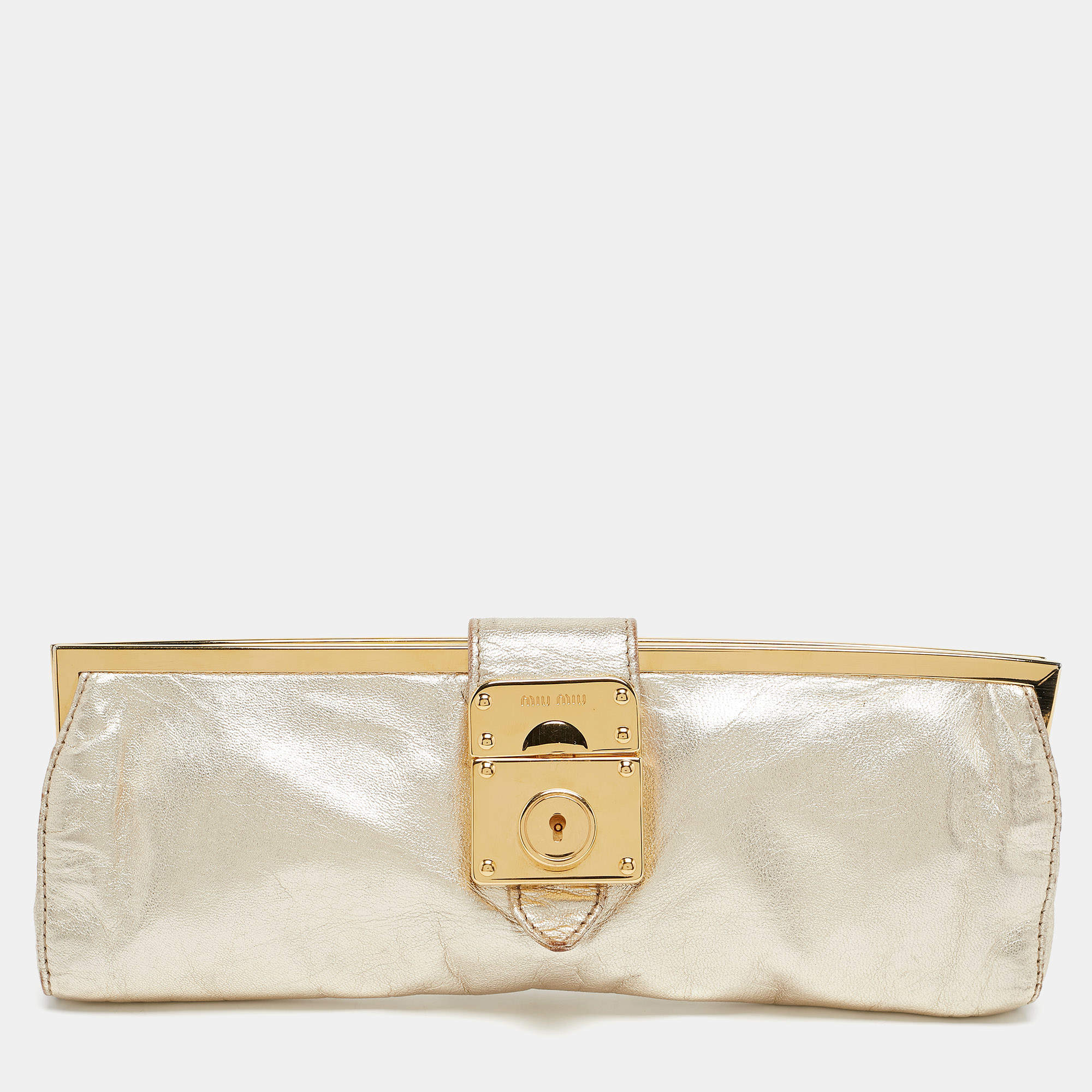 Miu Miu Gold Leather Frame Clutch