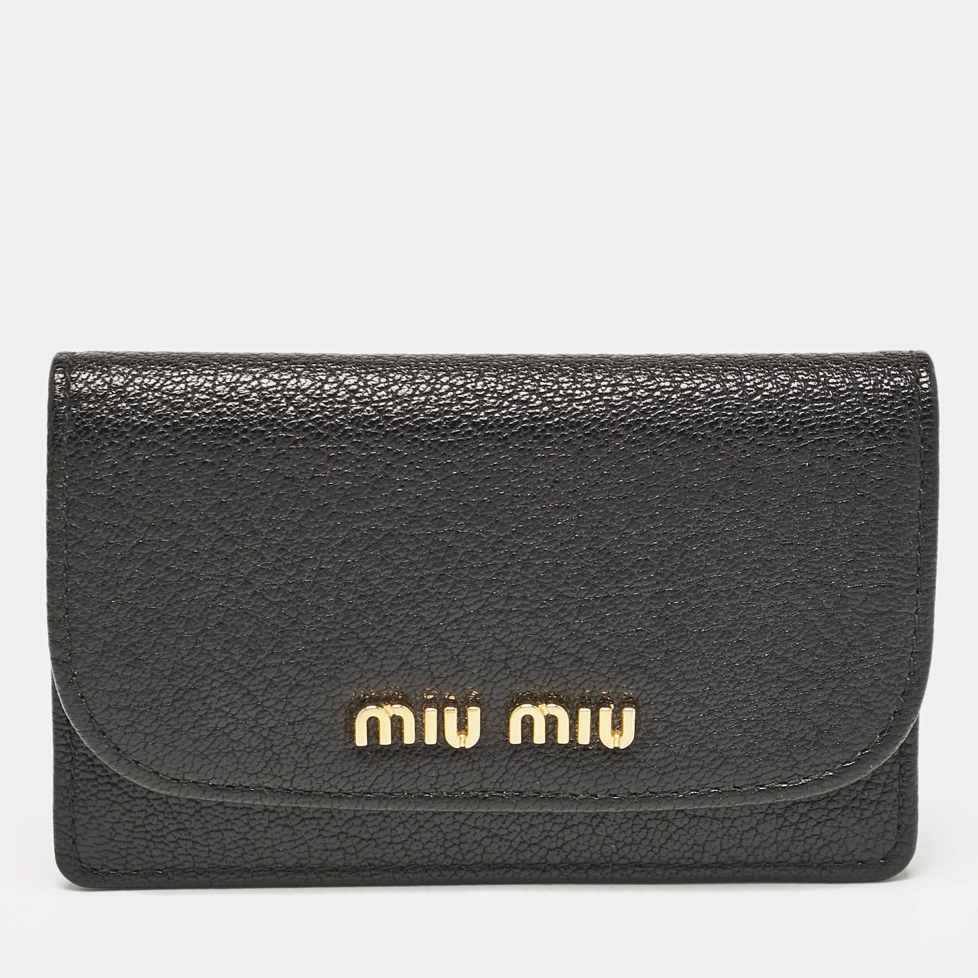 Miu Miu Black Leather Logo Flap Card Case