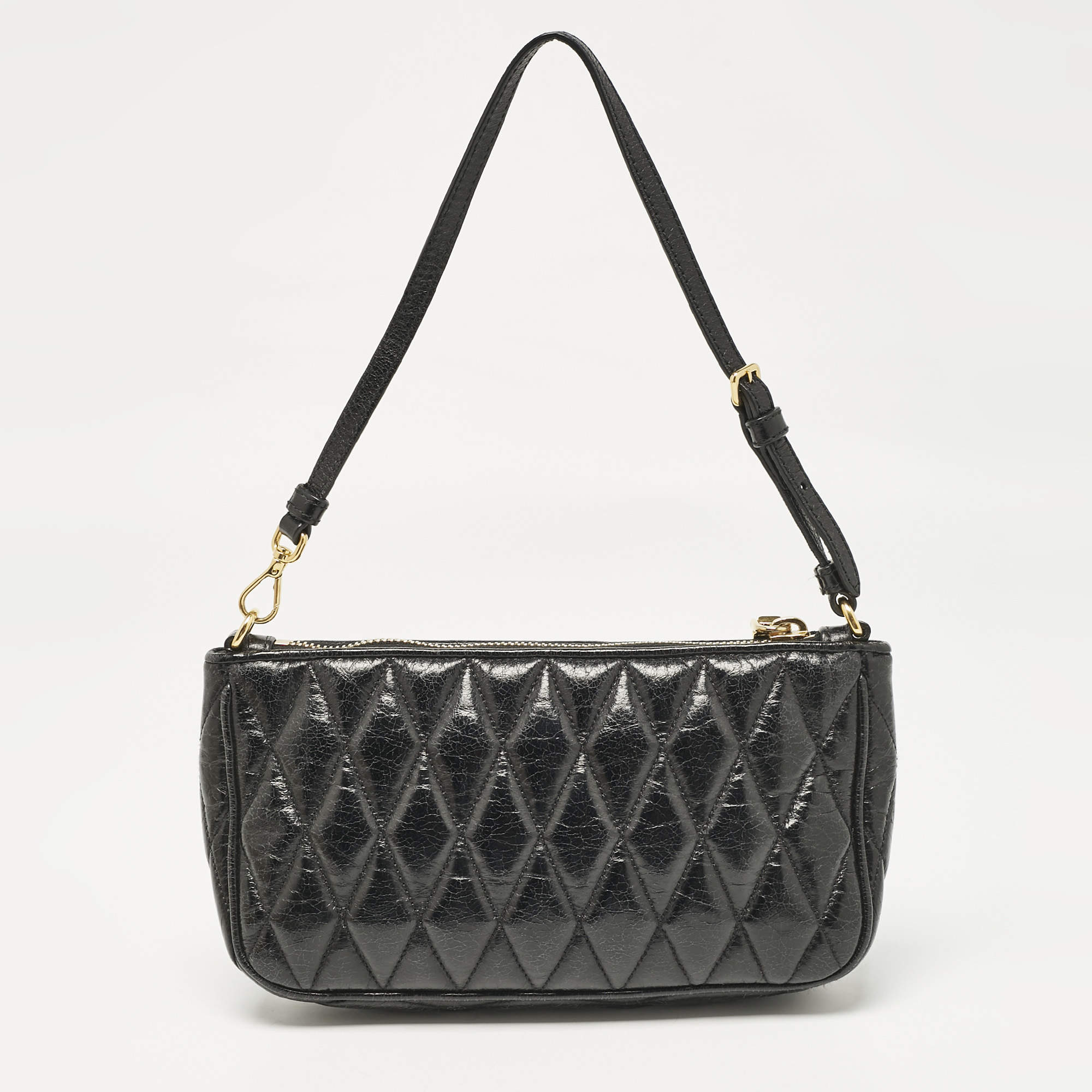 Miu Miu Black Quilted Vitello Shine Leather Pochette Bag
