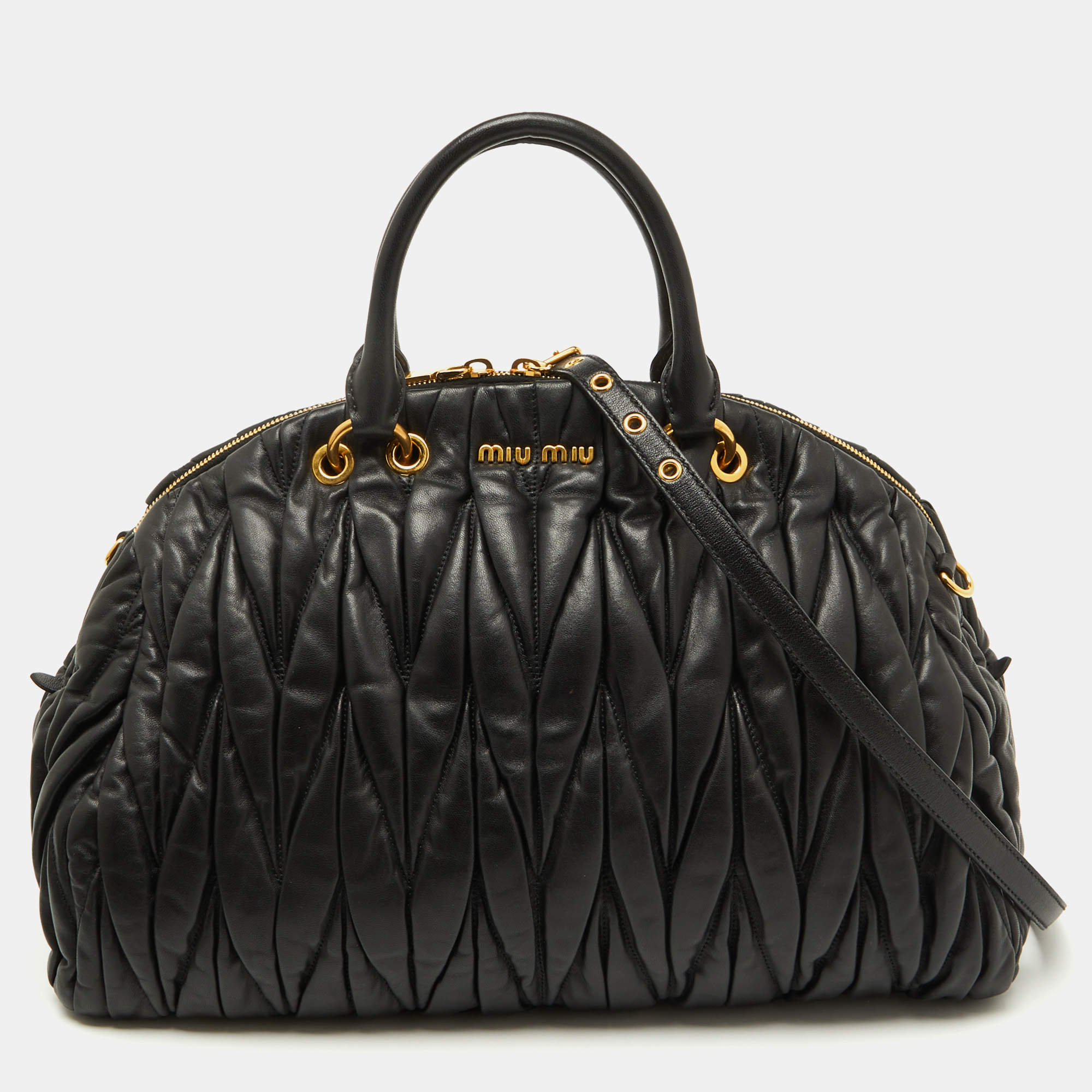 Miu Miu Black Matelasse Leather Dome Satchel