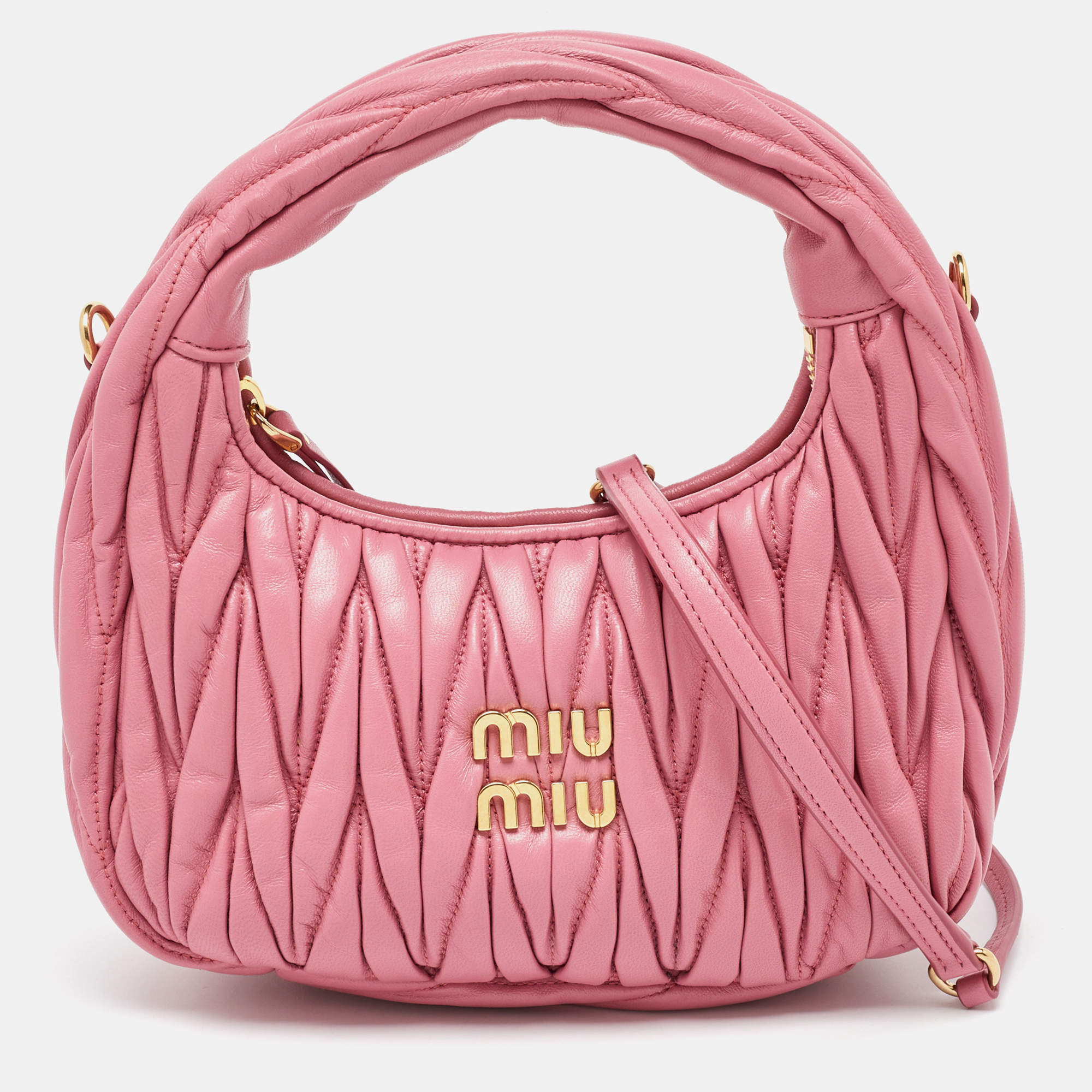 Miu Miu Pink Matelassé Leather Wander Mini Hobo