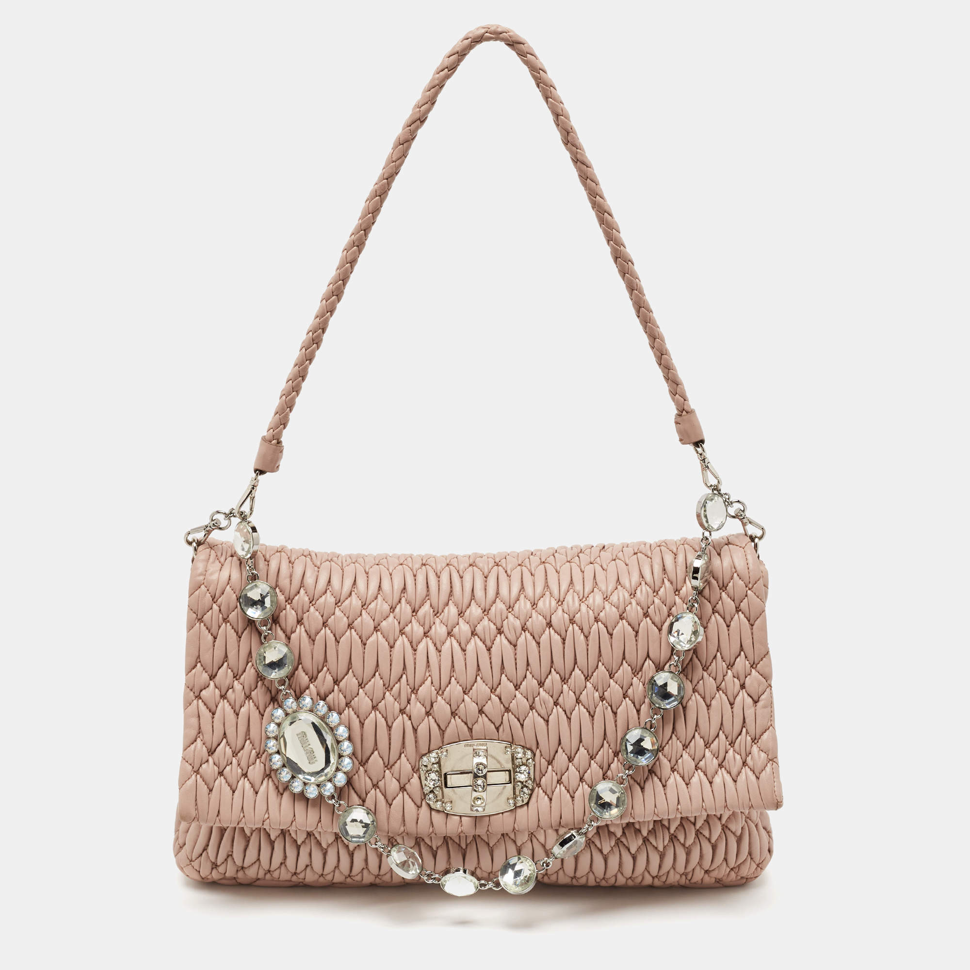 Pre Owned حقيبة كتف ميو ميو كريستال جلد نابا مبطنة سوداء