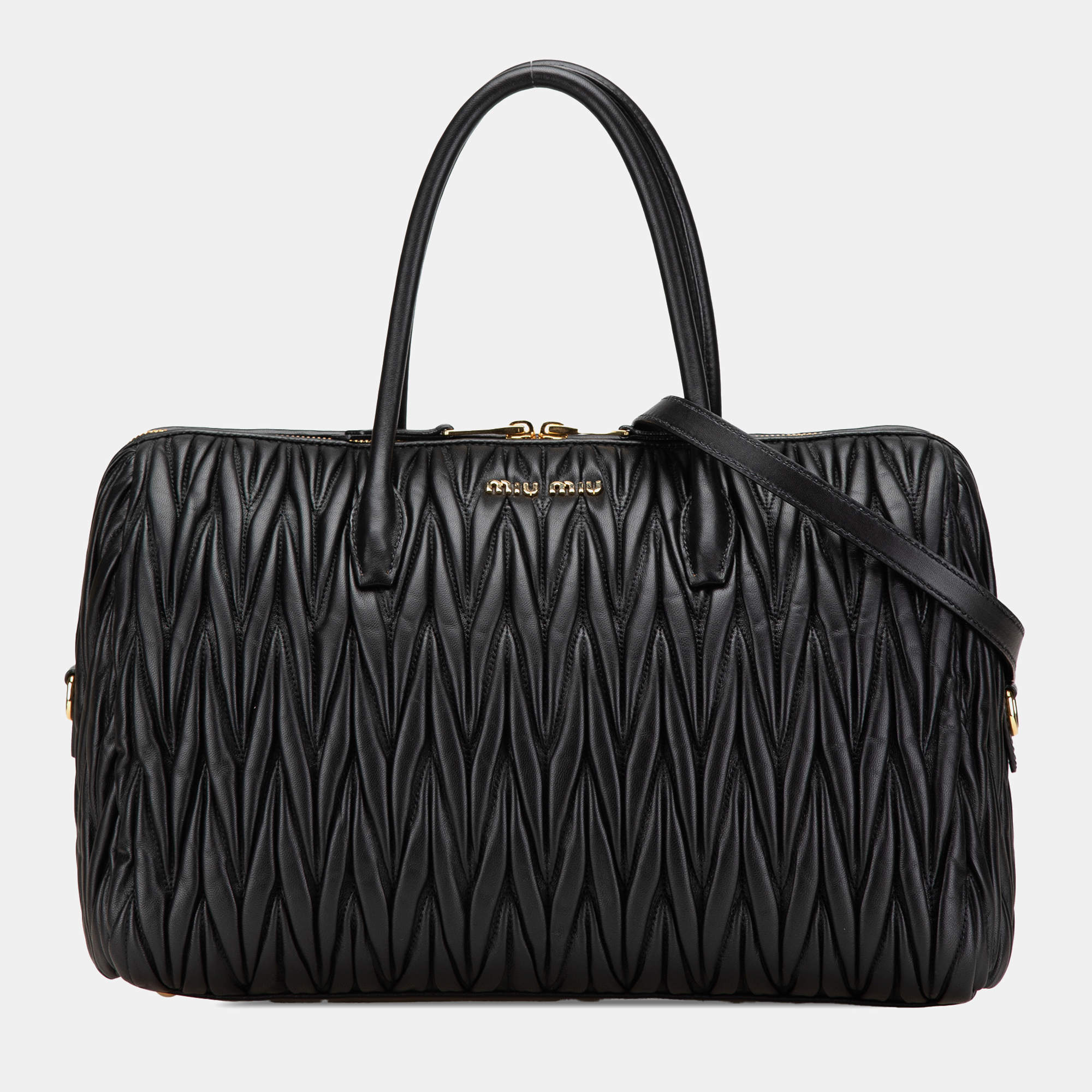 Miu Miu Black Matelasse Nappa Zip Satchel