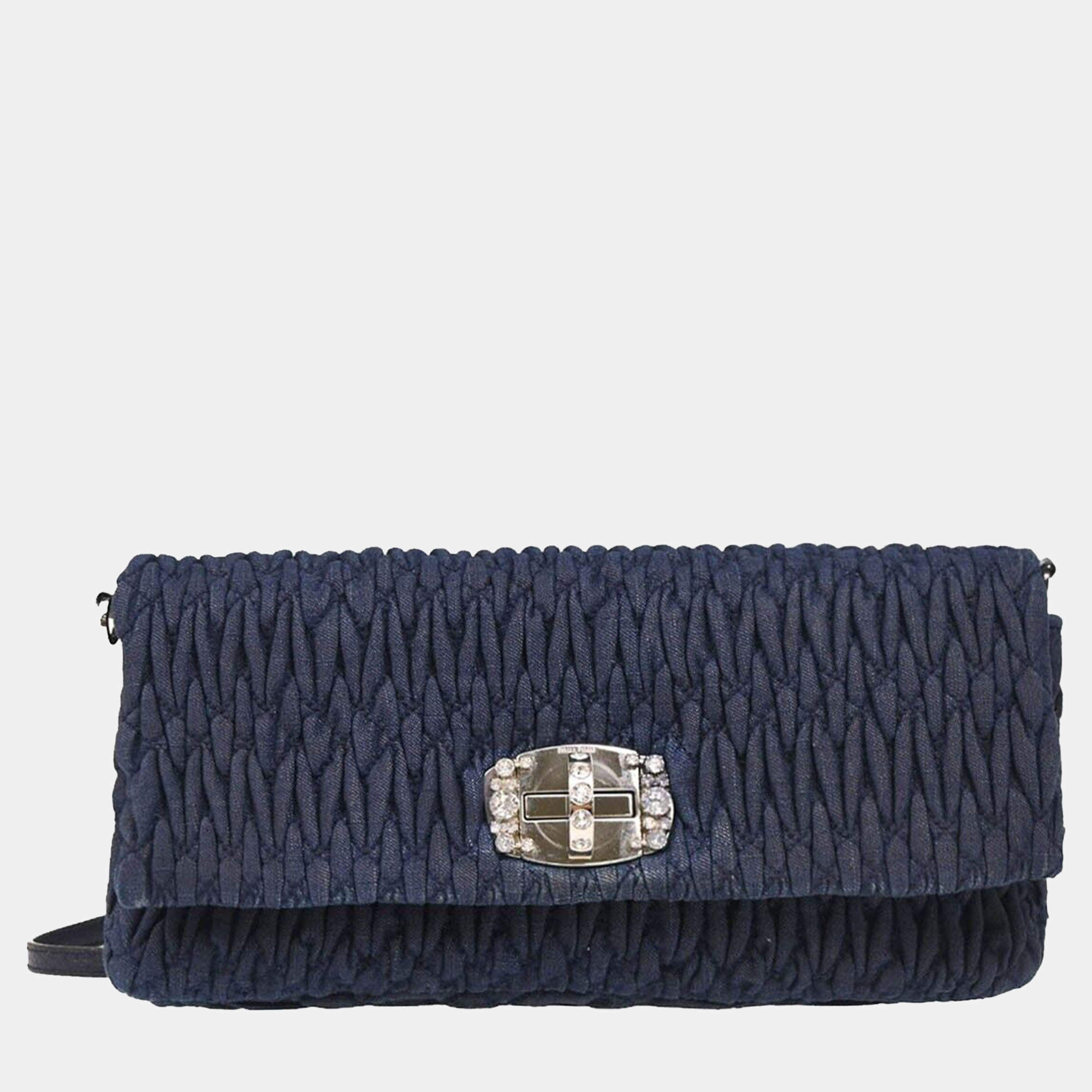 Miu Miu Navy Denim Matelasse Shoulder Bag
