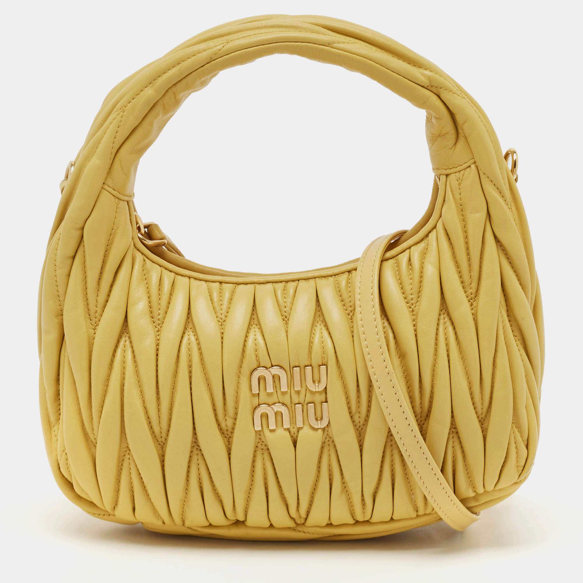 Miu Miu Yellow Matelassé Leather Wander Mini Hobo