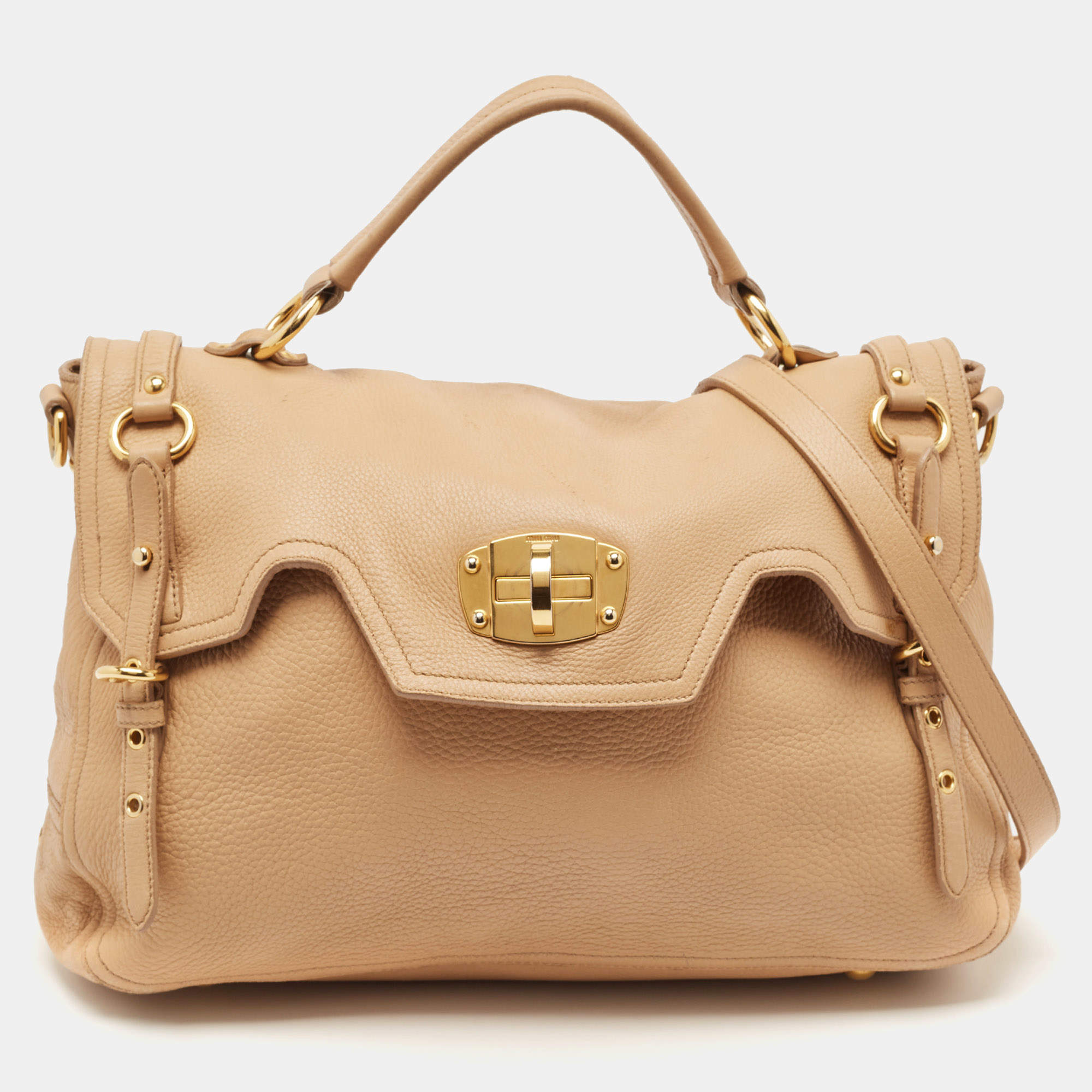 Miu Miu Beige Leather Paloma Top Handle Bag