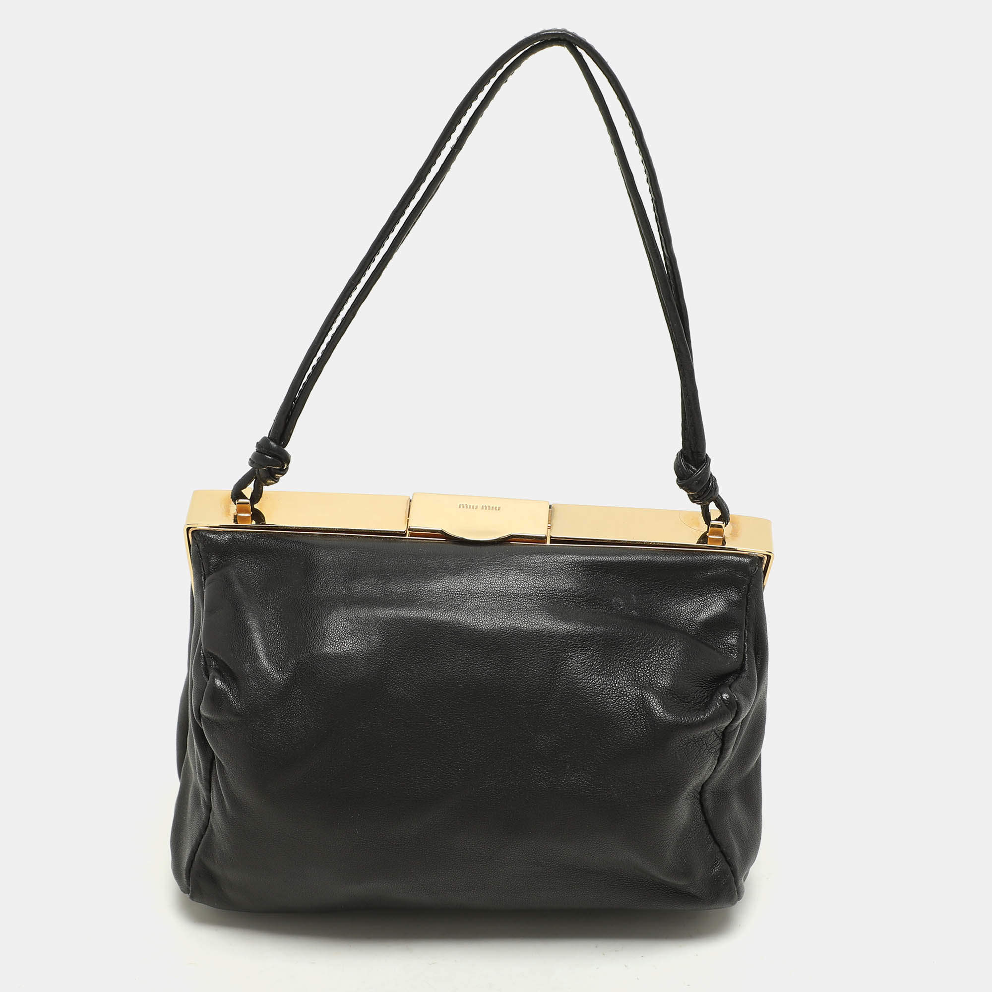 Miu Miu Black Leather Vintage Frame Clutch